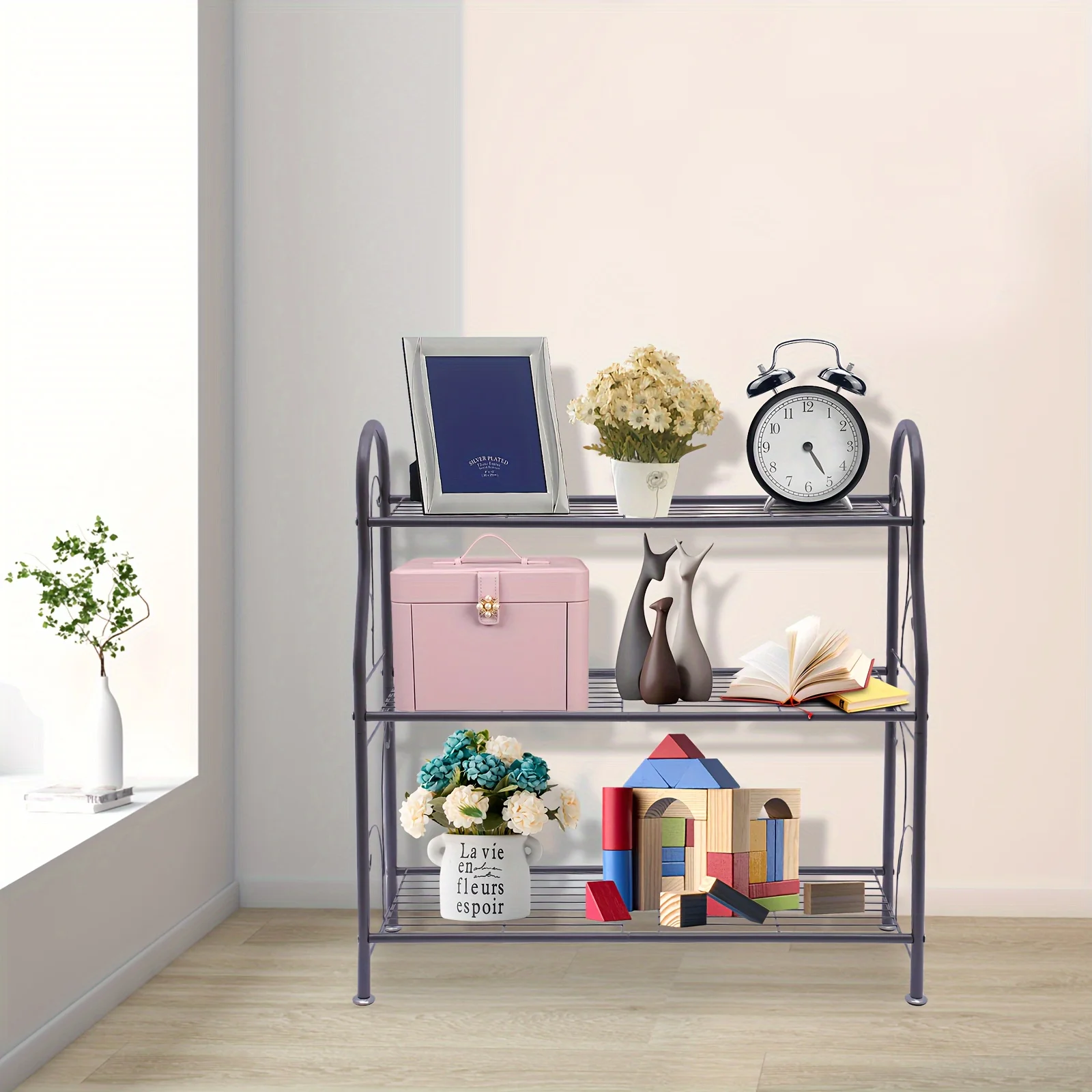 3-Tier Garden Iron Frame Plant Display Shelf Utility Storage Organizer Rack For Balcony Patio Garden Living Room Home