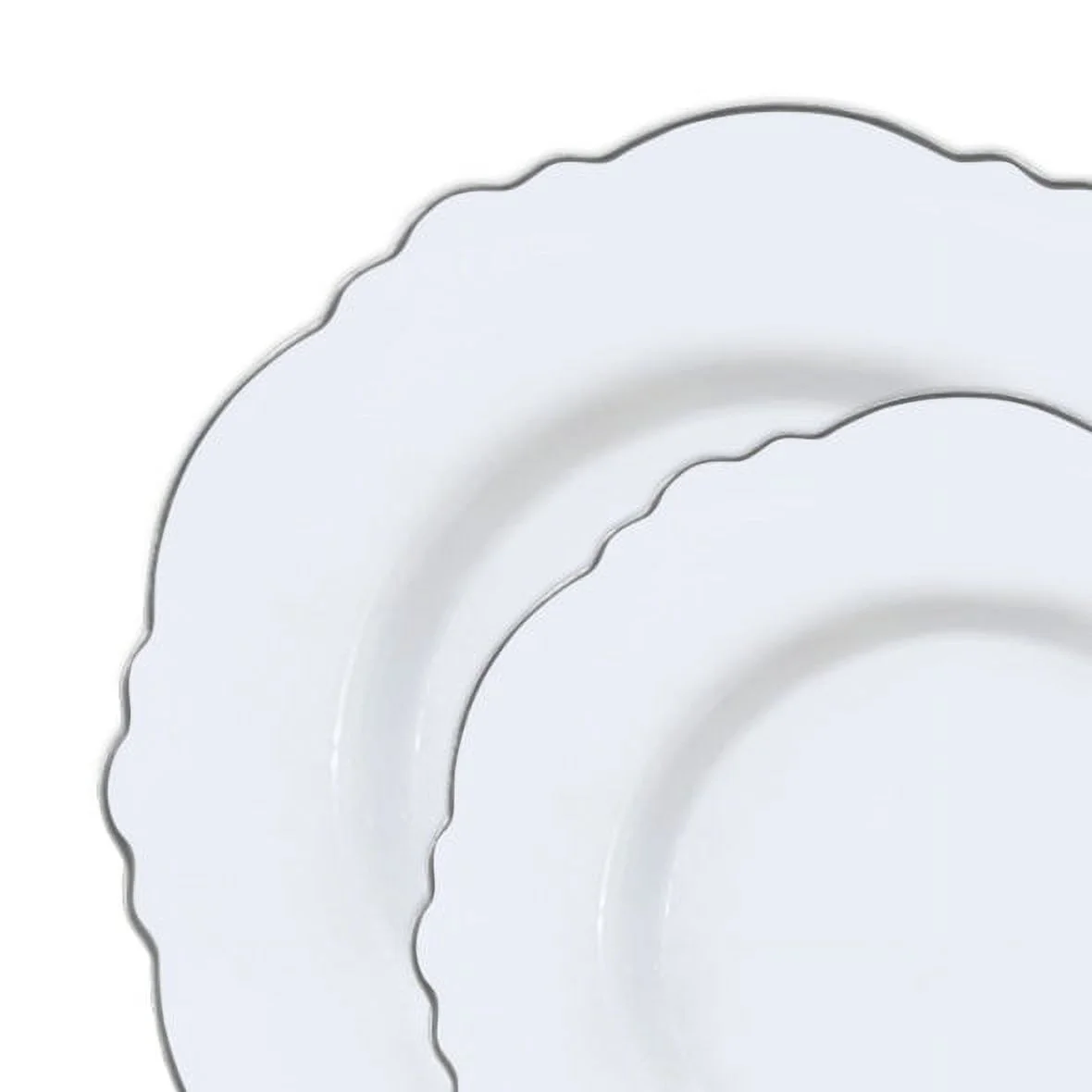 Smarty White with Silver Rim Round Blossom Disposable Plastic Dinnerware Value Set 240ct