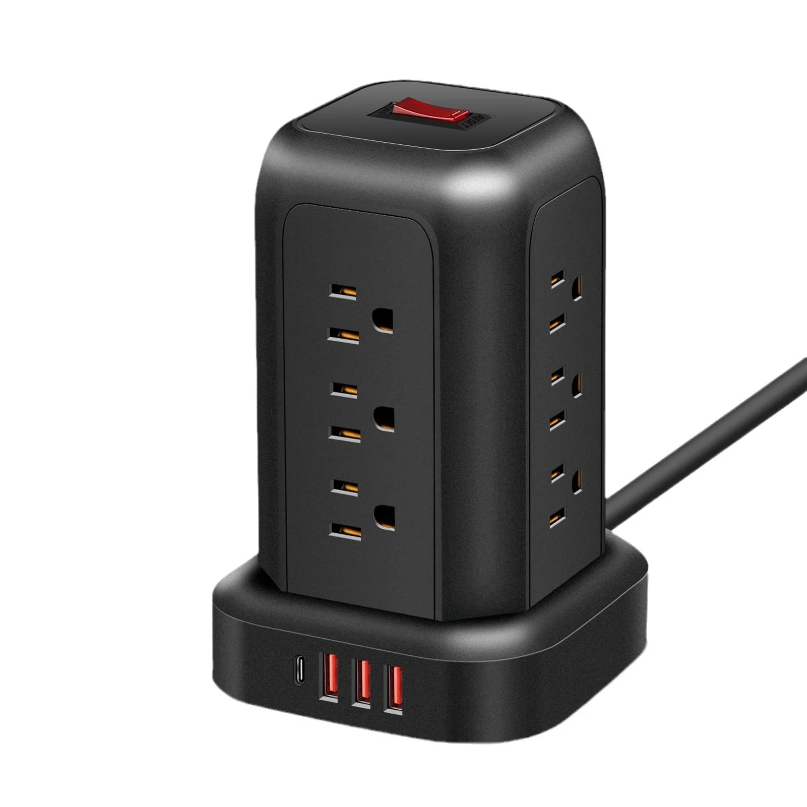 Docooler Power Strips Tower 12 Outlets Surge Protector with 4 USB Port and 5ft Extension Cord, Black