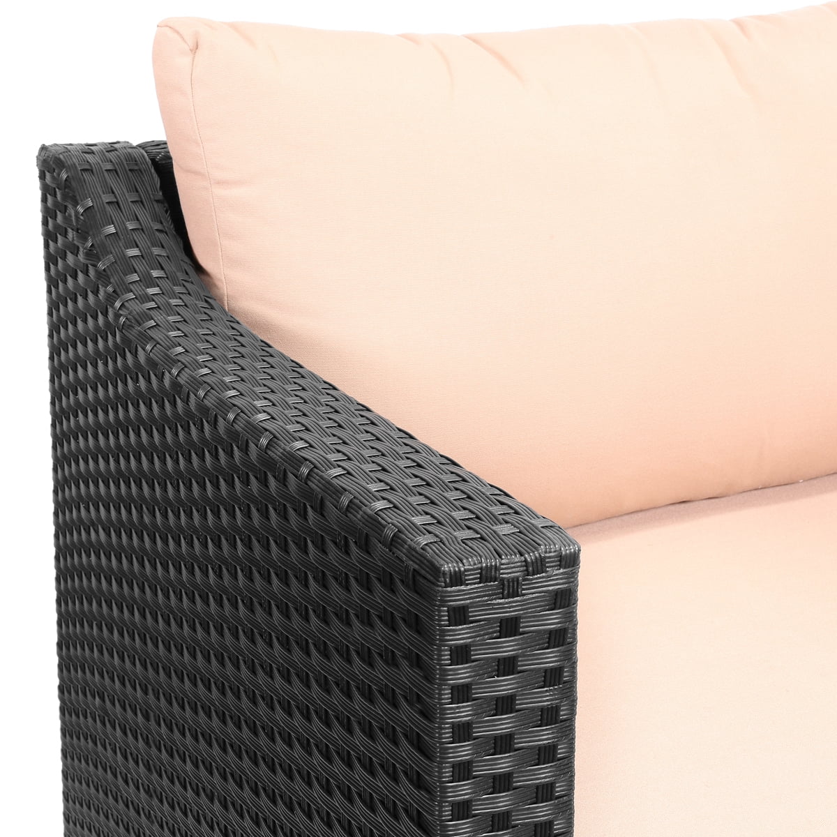 Barton 3Pcs Outdoor Patio Set 2 Seats Group Wicker Patio Set Beige Cushion W/ Table Beige/Black