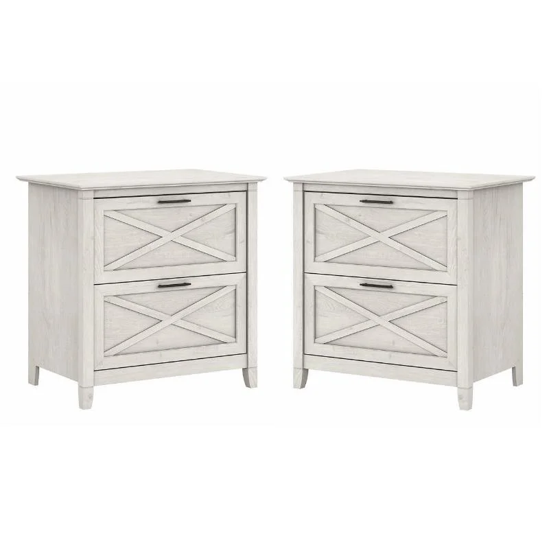 Home Square 2 Drawer Lateral Wood Filing Cabinet Set in White Oak (Set of 2)
