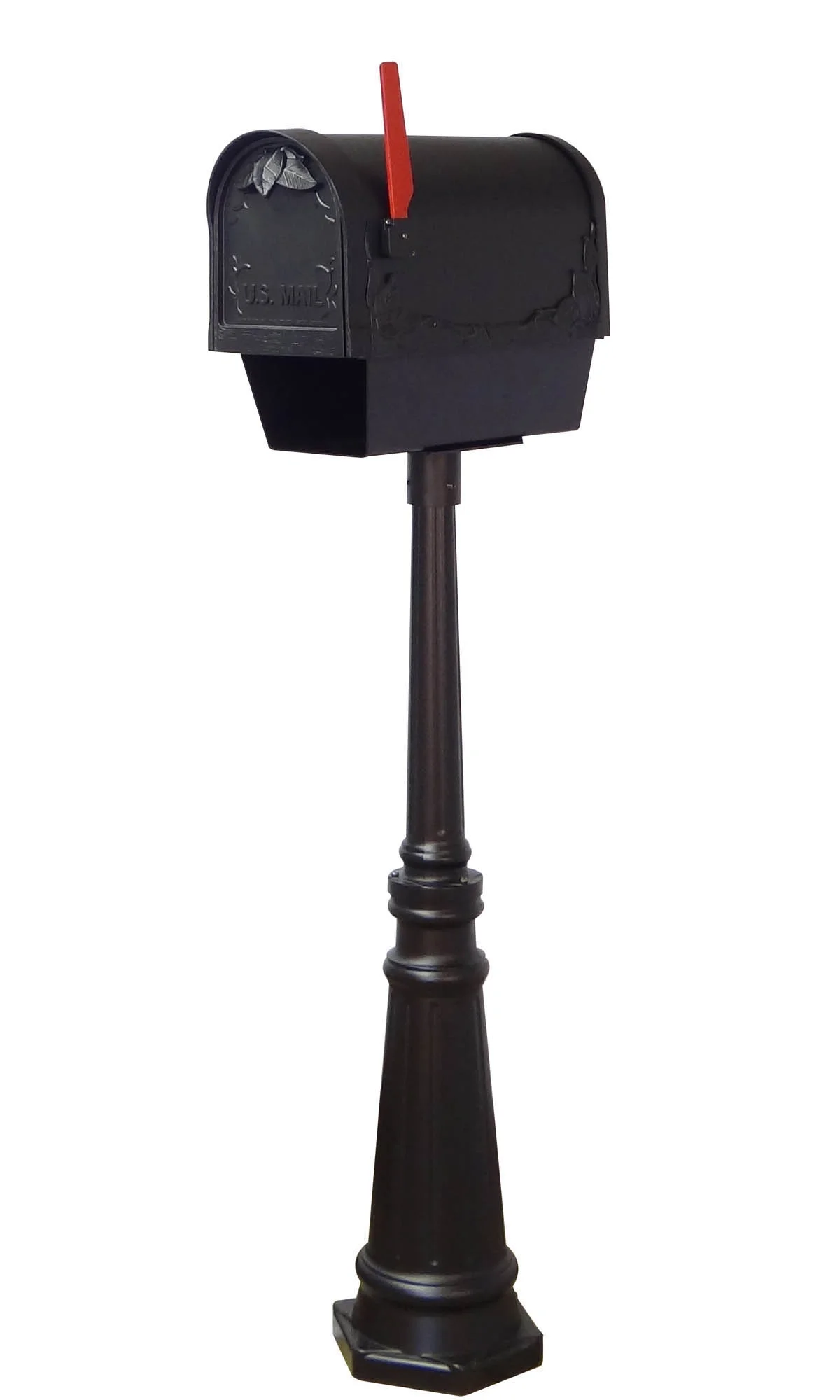 Floral Curbside Mailbox with Newspaper Tube and Tacoma Mailbox Post with Direct Burial Kit