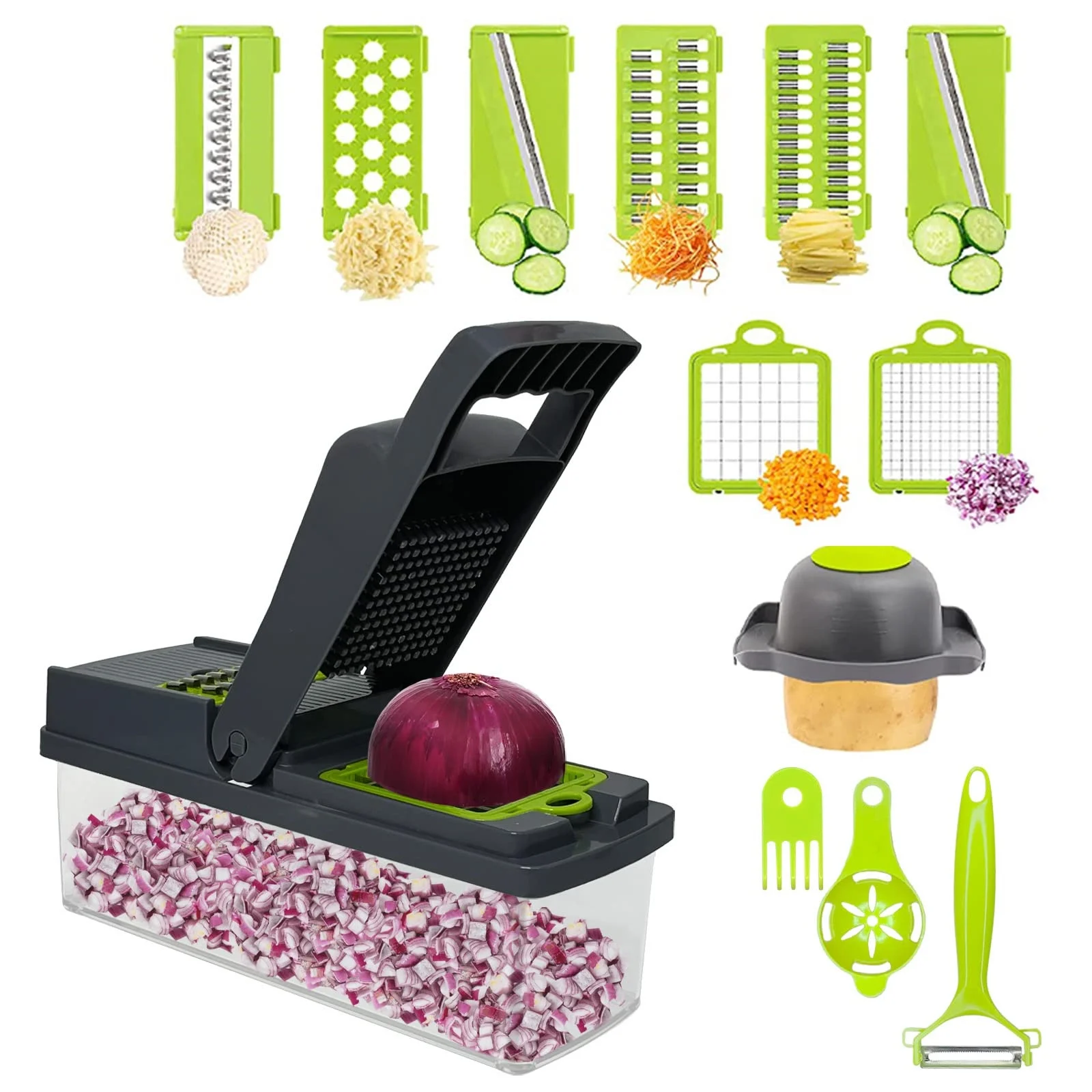 Professional-12-in-1 Vegetable Chopper With Adjustable Slicer-&-Onion Dicer