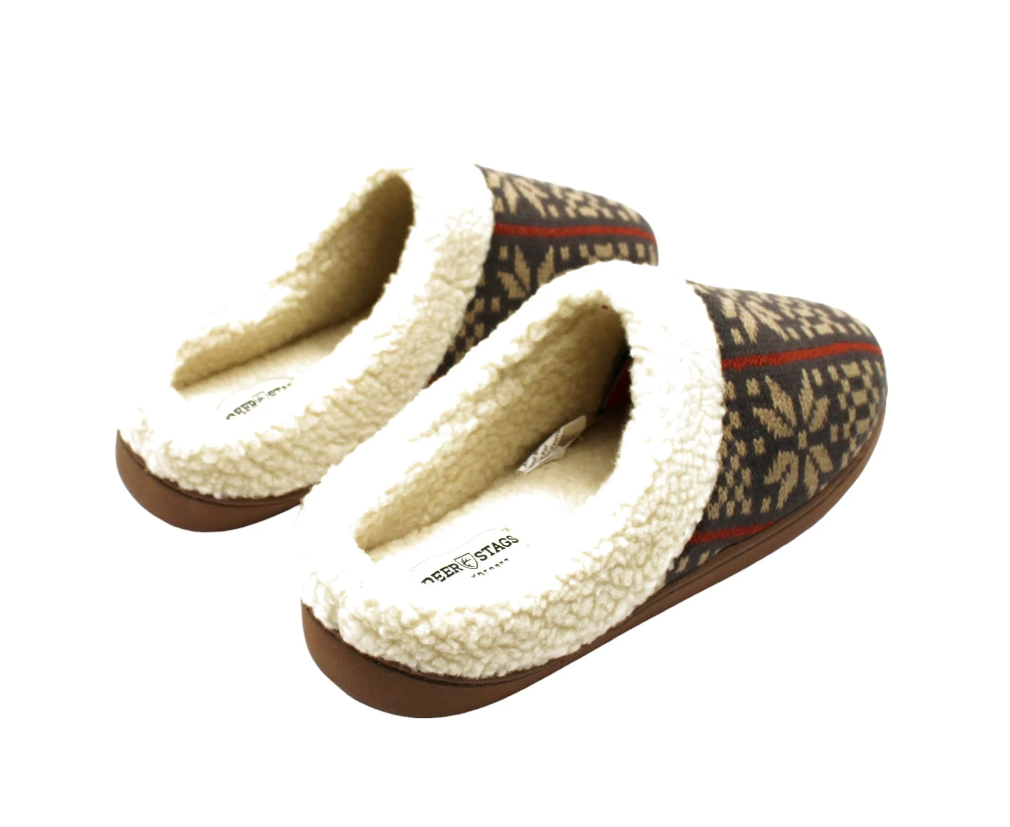 Deer Stags Mens Brown Patterned Cushioned Lodge Round Toe Slip on Slippers Shoes (Size 9.5 US)