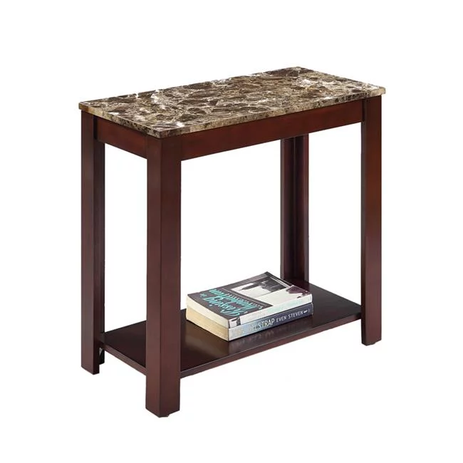 Ore Furniture  24 in. Traditional Dark Cherry With Marble Print Style Side End Table