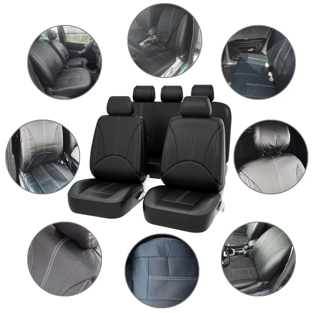 9PCS PU Leather Car Seat Cover Breathable Protector Cushion Universal Full Set