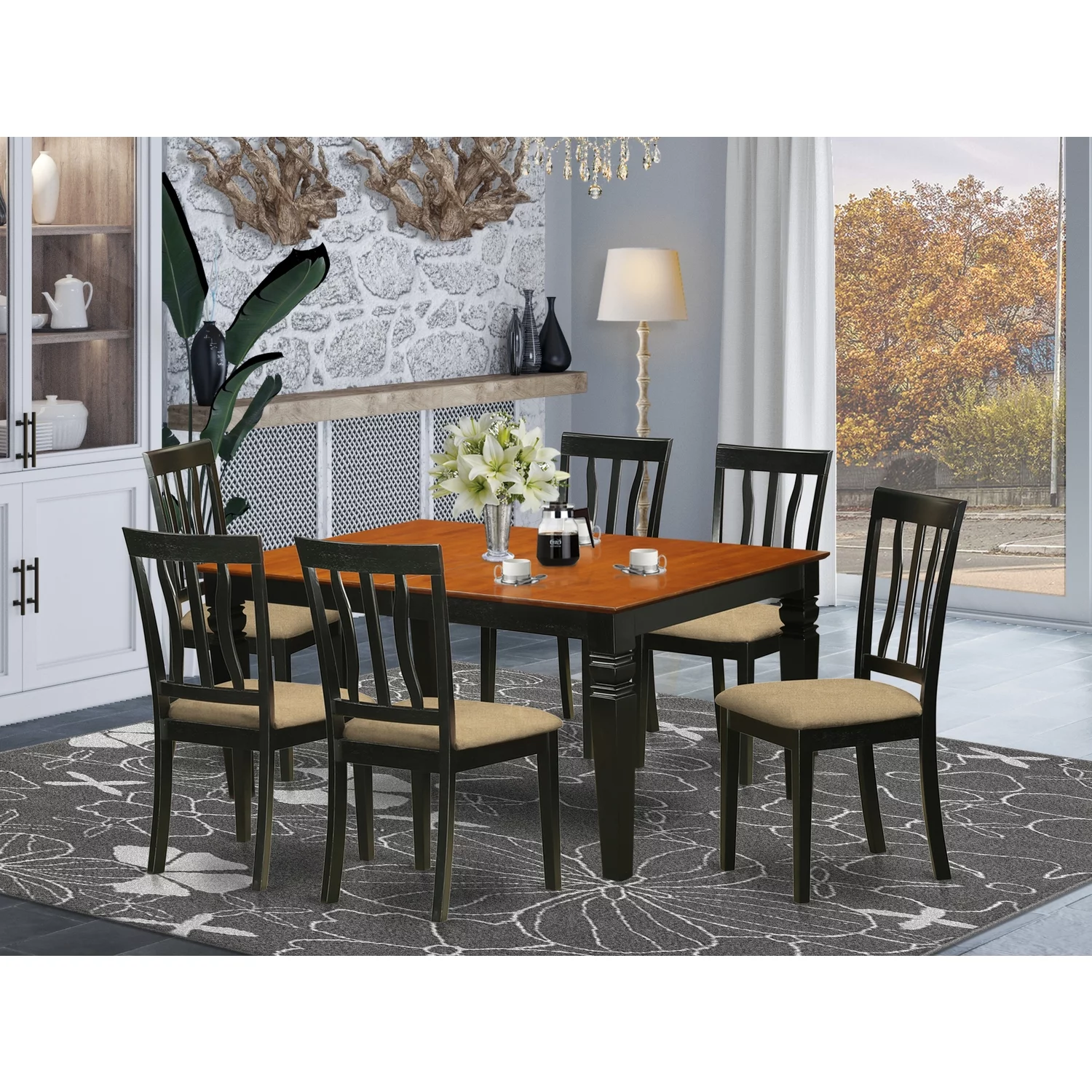 East West Furniture Weston 7-piece Wood Kitchen Set in Black/Cherry