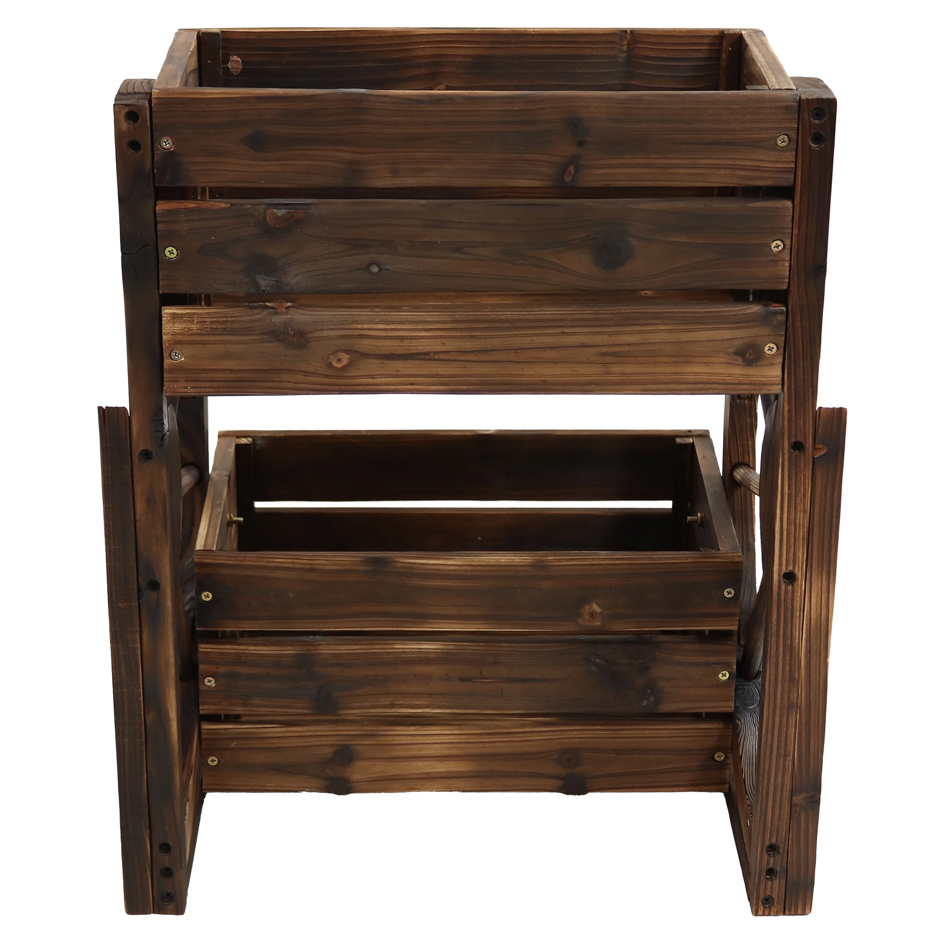 Sunnydaze Wagon Wheel 2-Tier Rustic Wood Plant Stand