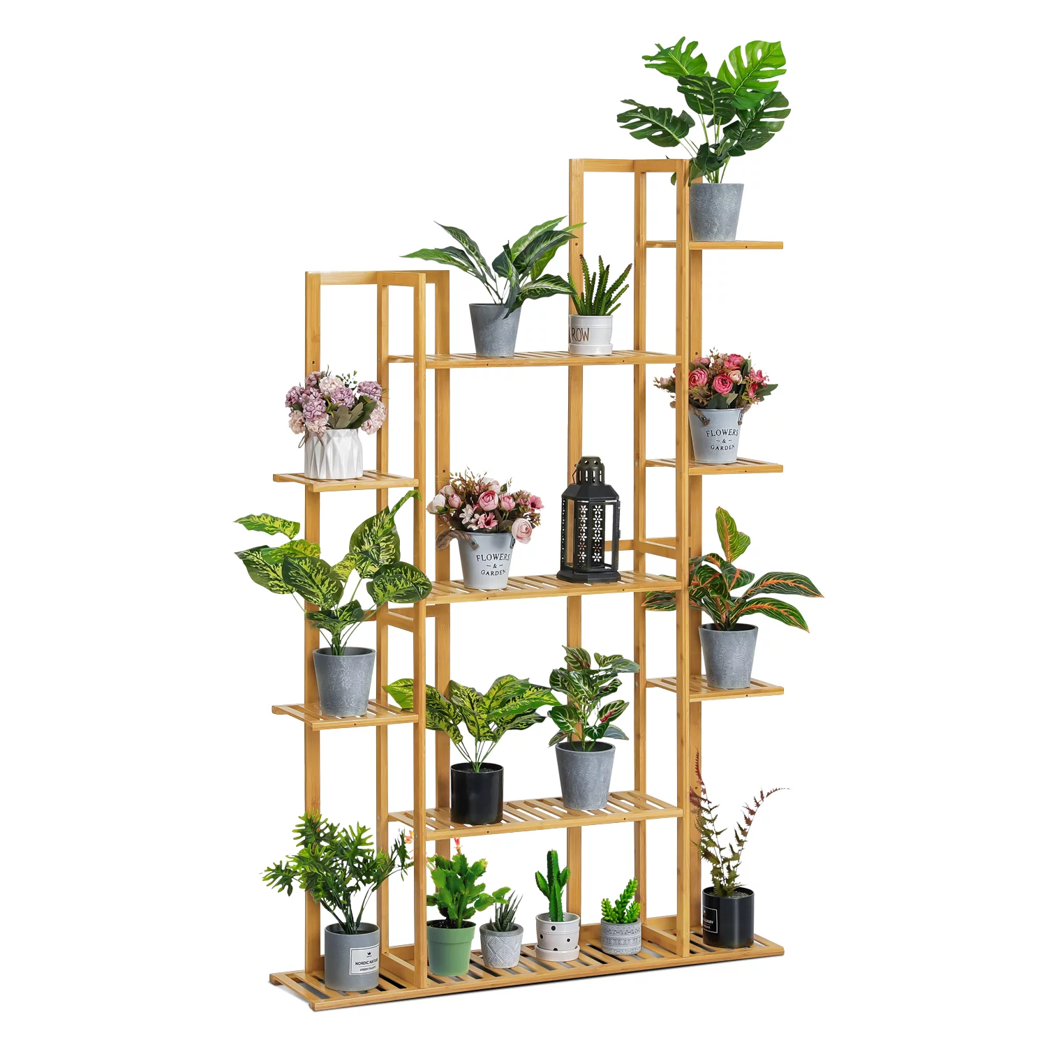 Magshion Bamboo 7 Tiers Plant Stand, Flower Display Organizer Rack, Natural, for Garden