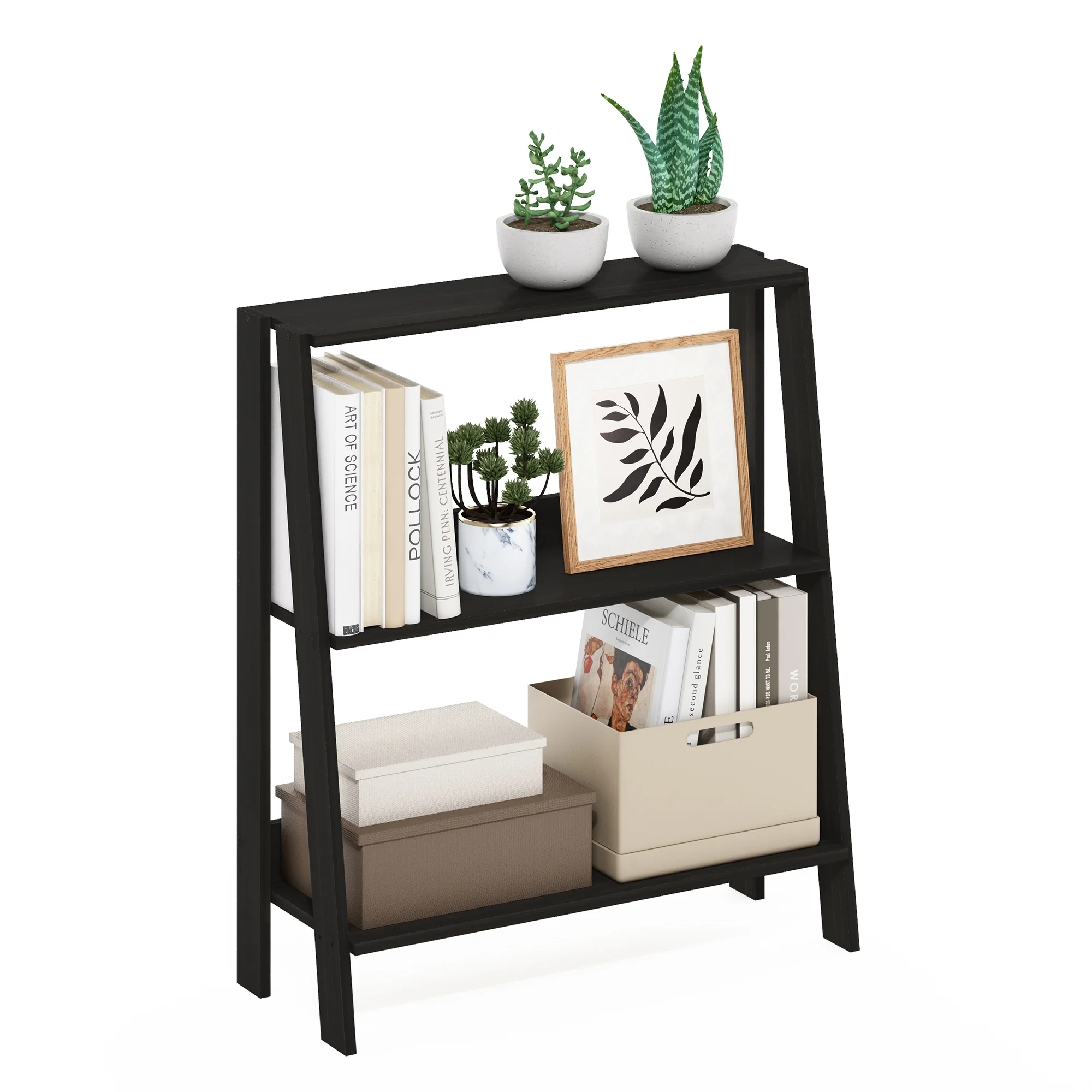 Furinno Ladder Bookcase Display Shelf, 3-Tier, Espresso
