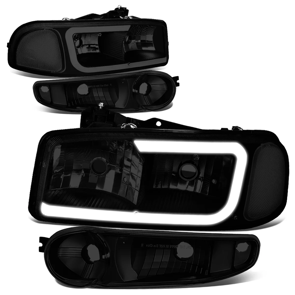 DNA Motoring HL-LB2-DAN99-BK-SM-CL1 For 2000 to 2006 GMC Yukon XL Sierra Denali Model 3D LED DRL Headlight+Turn Signal Bumper Lamps Smoked Housing Clear Corner 01 02 03 04 05