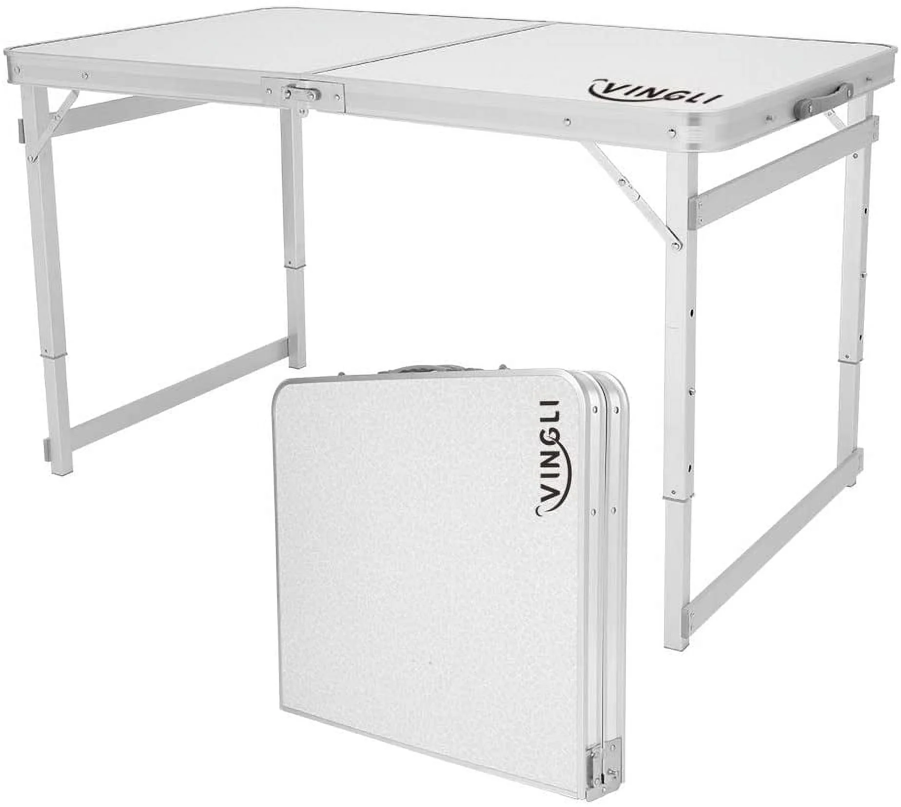 VINGLI 4ft Height Adjustable Folding Utility Table, Portable Lightweight Fold Up Indoor Outdoor Picnic Party Dining Camp Aluminum Tables