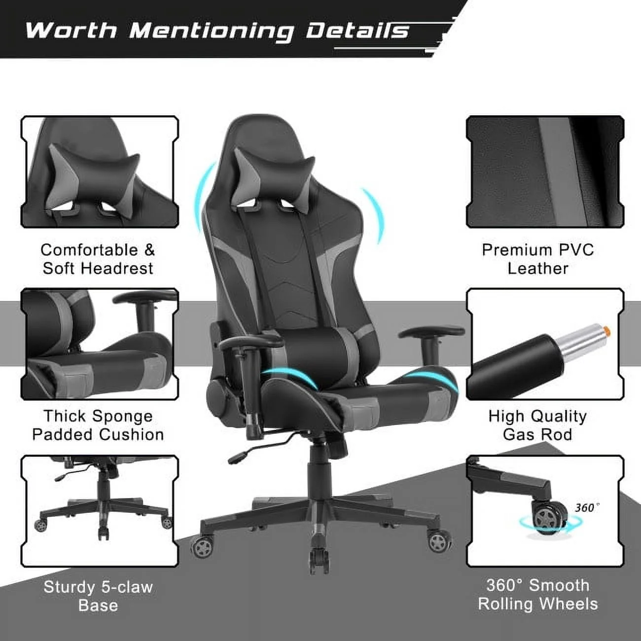 Ergonomic Gaming Chair with Lumbar Support and Massage Cushion - 40.0 - Ultimate Comfort & Support