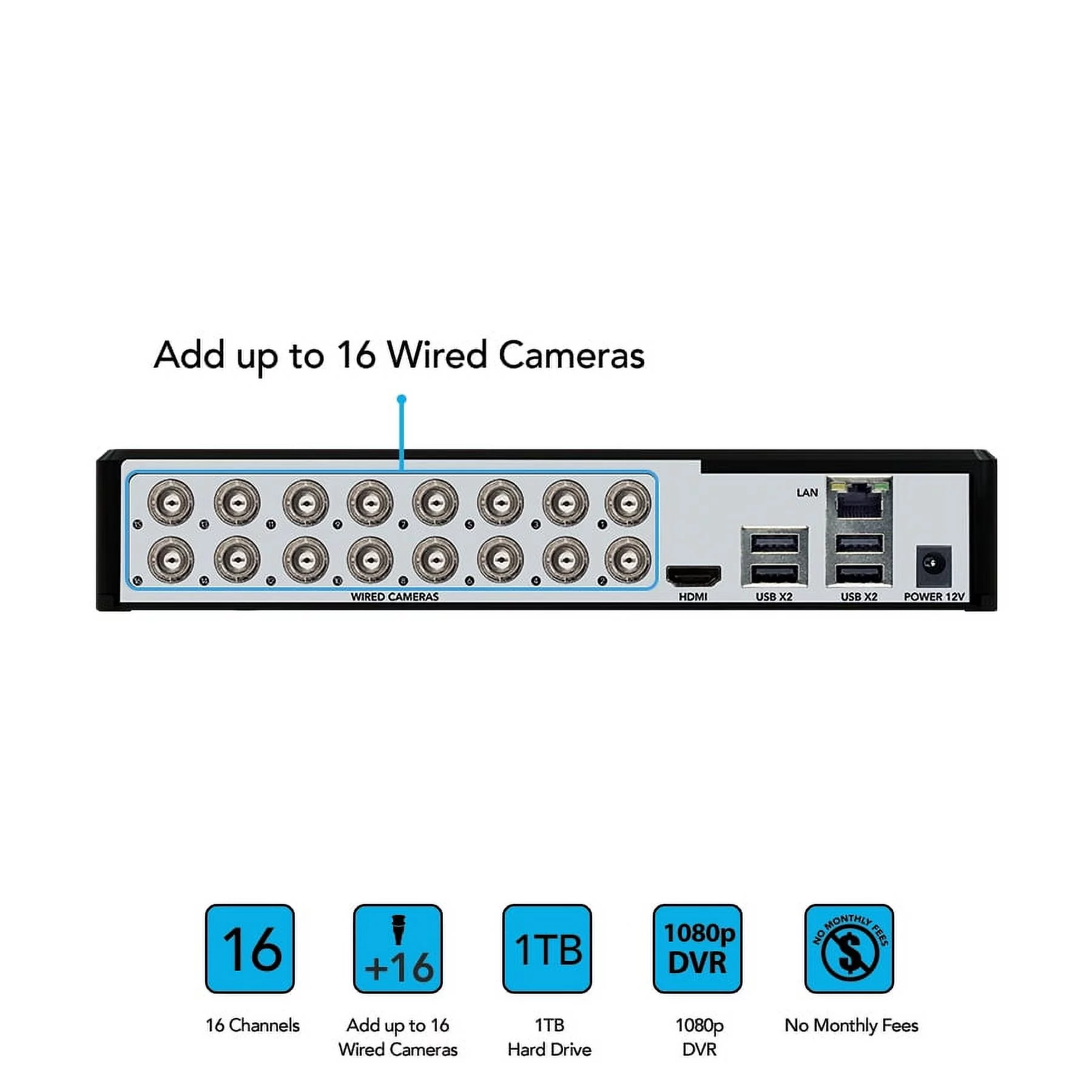 Night Owl Security Camera System CCTV, 16 Channel DVR with 1TB Hard Drive, 14 Wired 1080p HD Spotlight Surveillance Bullet Cameras, Indoor Outdoor Cameras with Night Vision