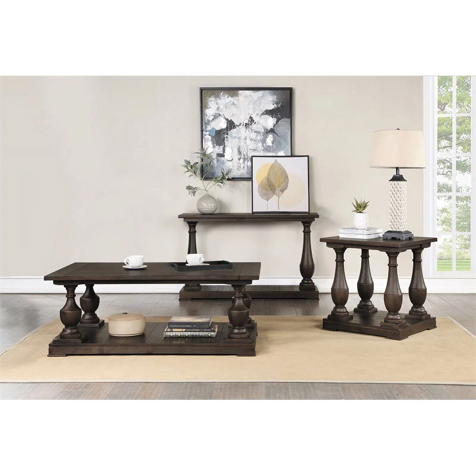 Pemberly Row Traditional Wood Rectangular Coffee Table with Shelf in Coffee