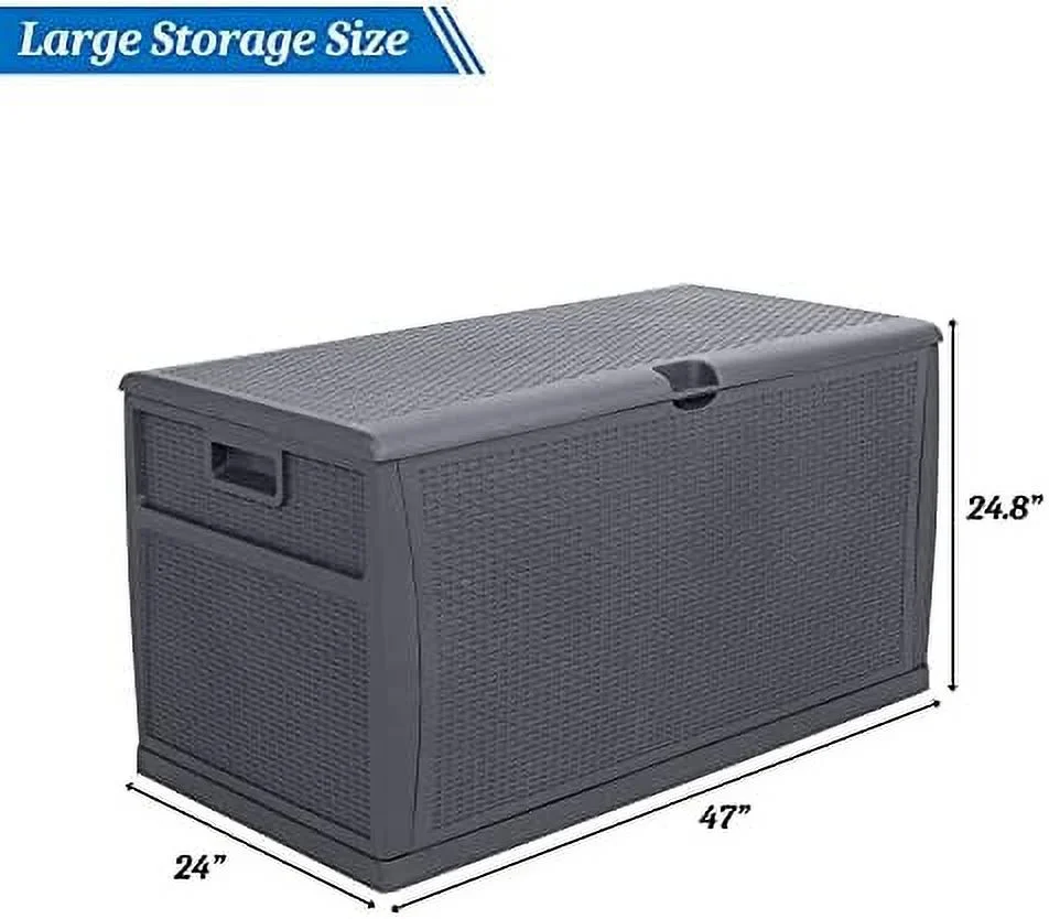 TJCGDTY Upgraded 120 Gallon Outdoor  Box  Lockable Plastic  Containers with Lid  Rattan Grain Surface Deck Box Patio  for Garden  Pool  Balcony  Yard (Black)