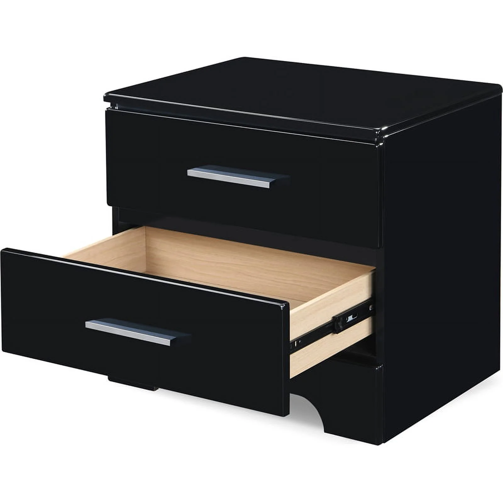 Home Square 2 Drawer Wood Nightstand in Black Finish - Set of 2