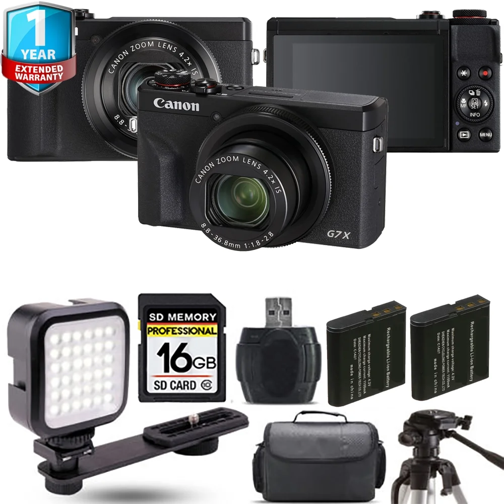 Canon PowerShot G7 X Mark III Digital Camera (Black) + Extra Battery + 1 Yr Warranty - 16GB Kit