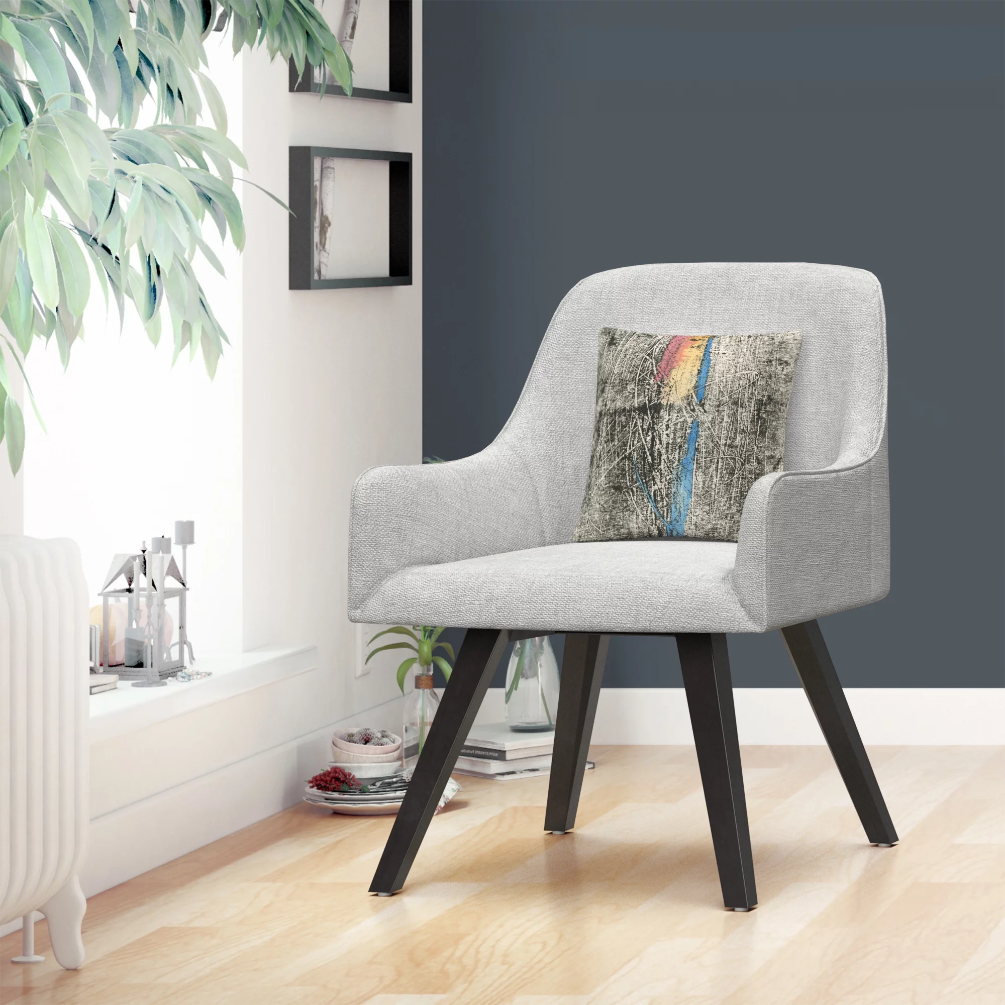 Flame On Black' Colorful Shapes Line Composition By Anthony Sikich 16 X 16 Decorative Throw Pillow