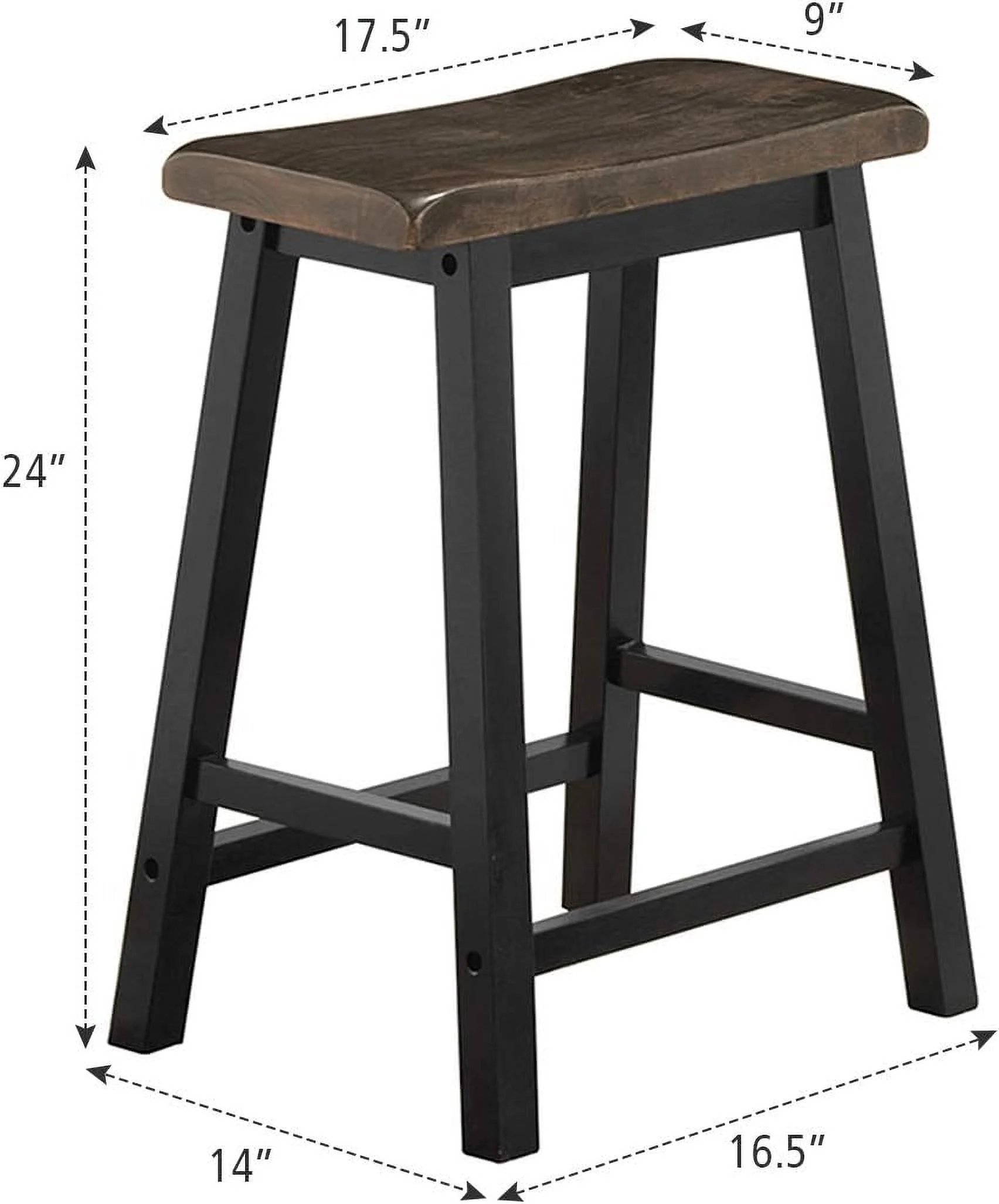 24 Inches Saddle Stool Set of 2, Counter Height Solid Wood Bar Stool, Mid-Century Modern Stool That Enhances Your Home Decor, for Kitchen, Bar