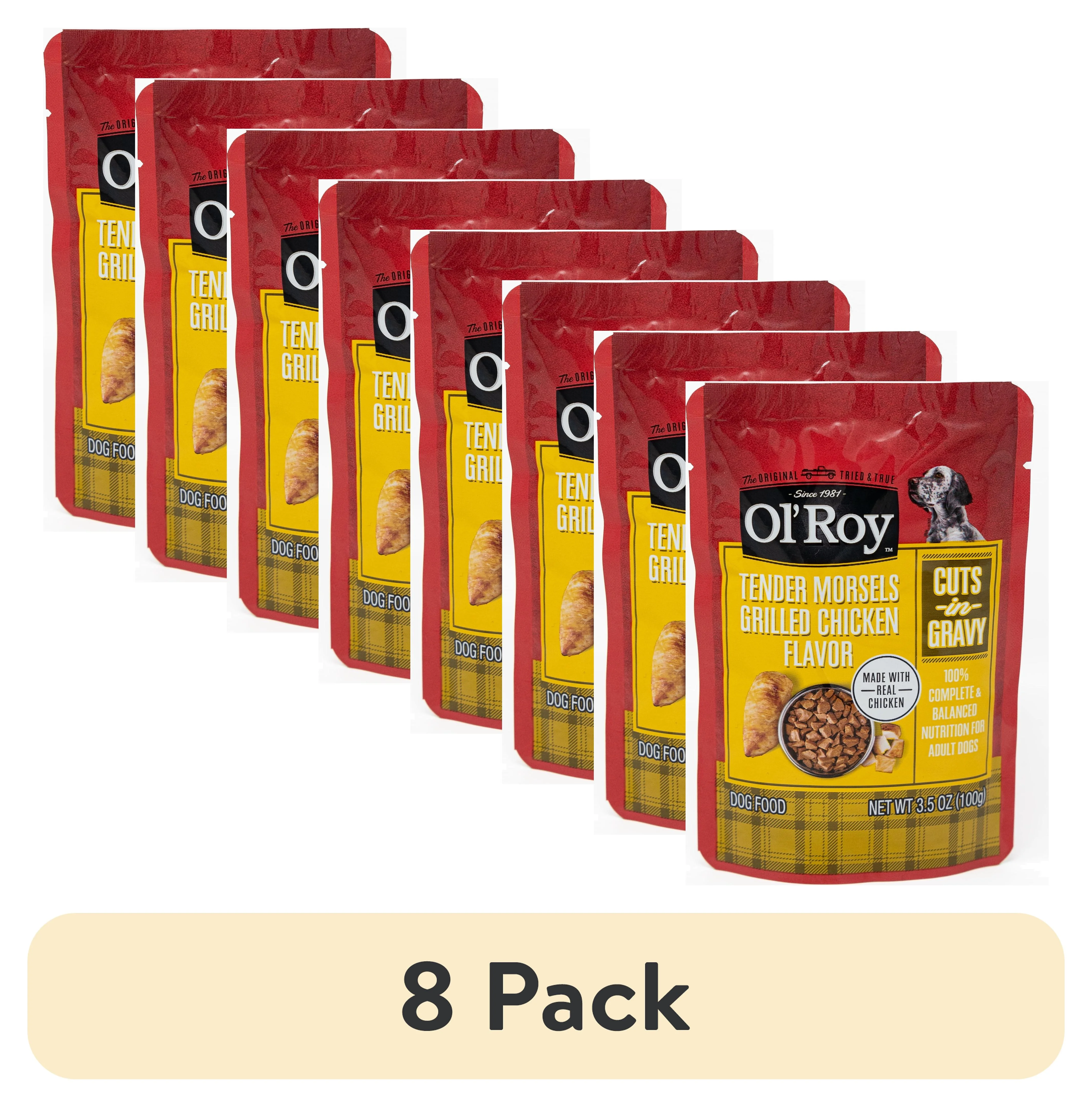 (8 pack) Ol' Roy Tender Morsels Grilled Chicken Flavor Cuts in Gravy Wet Dog Food, 3.5 oz Pouch