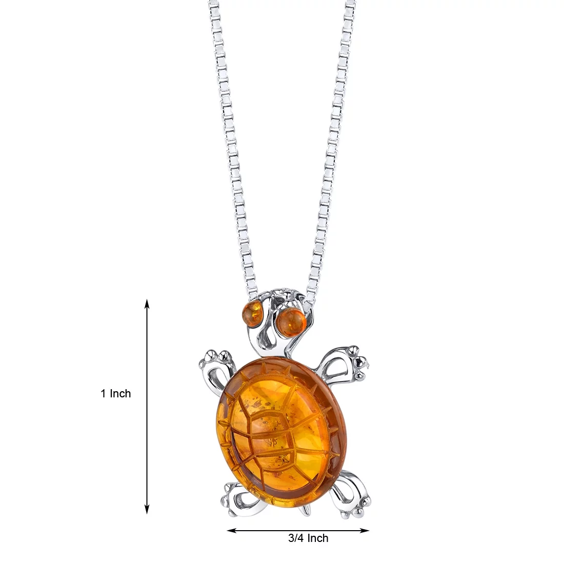 Baltic Amber Turtle Pendant Necklace in Sterling Silver, 18