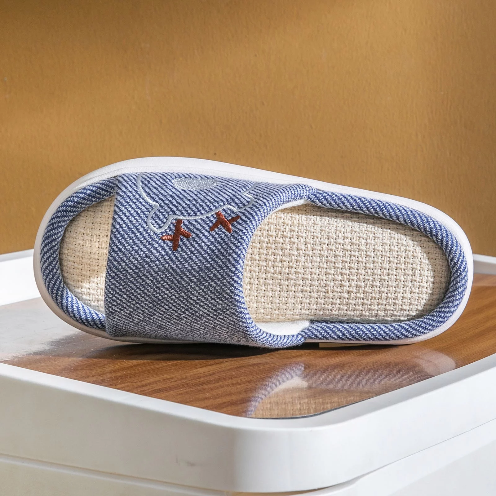 Mens Slippers Wide Width Family Couple Little Deer Linen Slippers Thick Sole Home Parent Child Cotton Linen Slippers