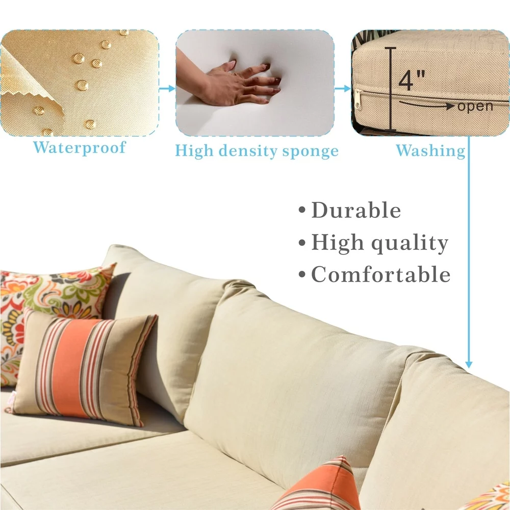 OVIOS  6-piece Patio Sectional Set with 2 Throw Pillows Blue