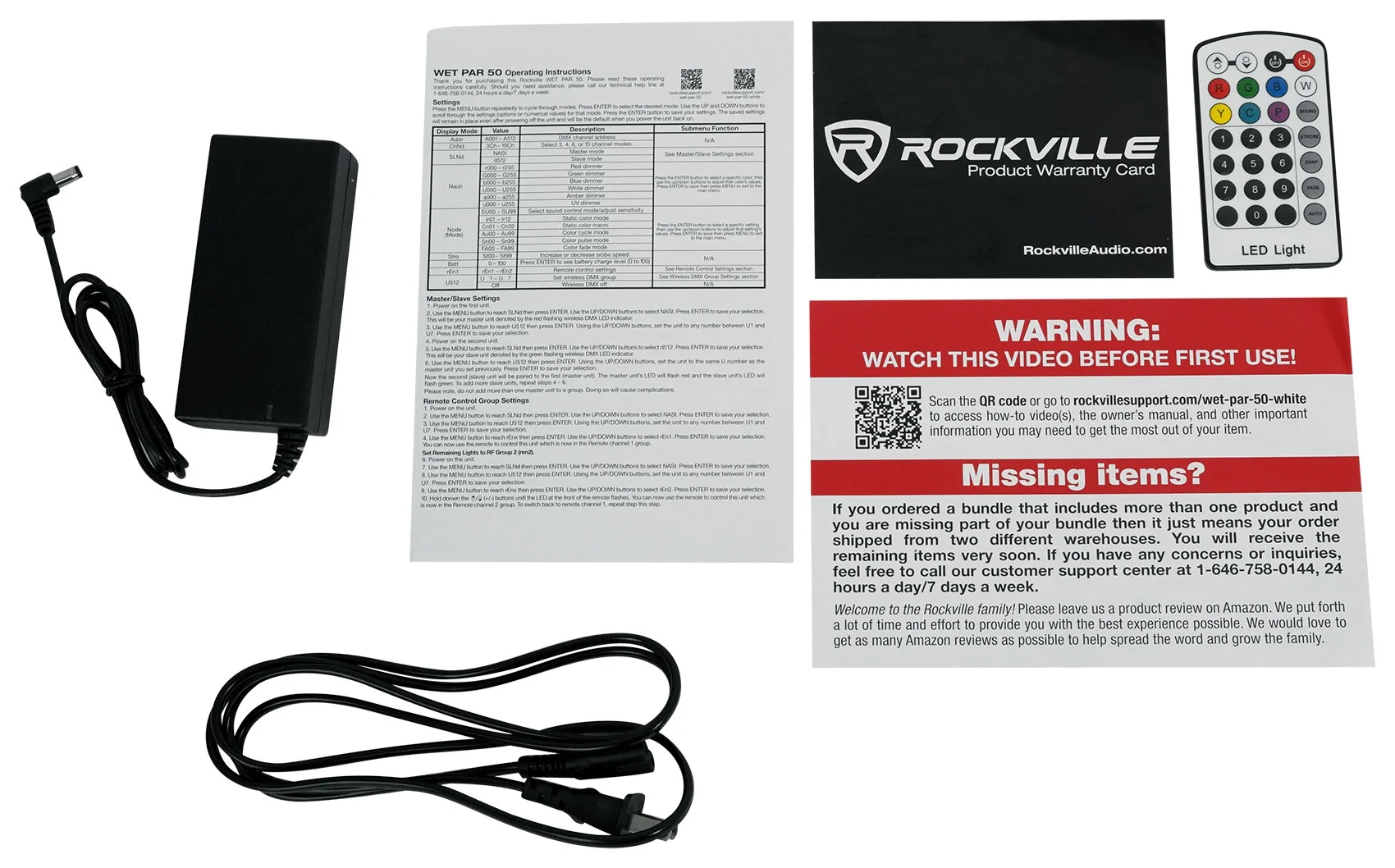 2 Rockville WET PAR 50 White Waterproof Battery DJ Lights+Wireless DMX+RF Remote