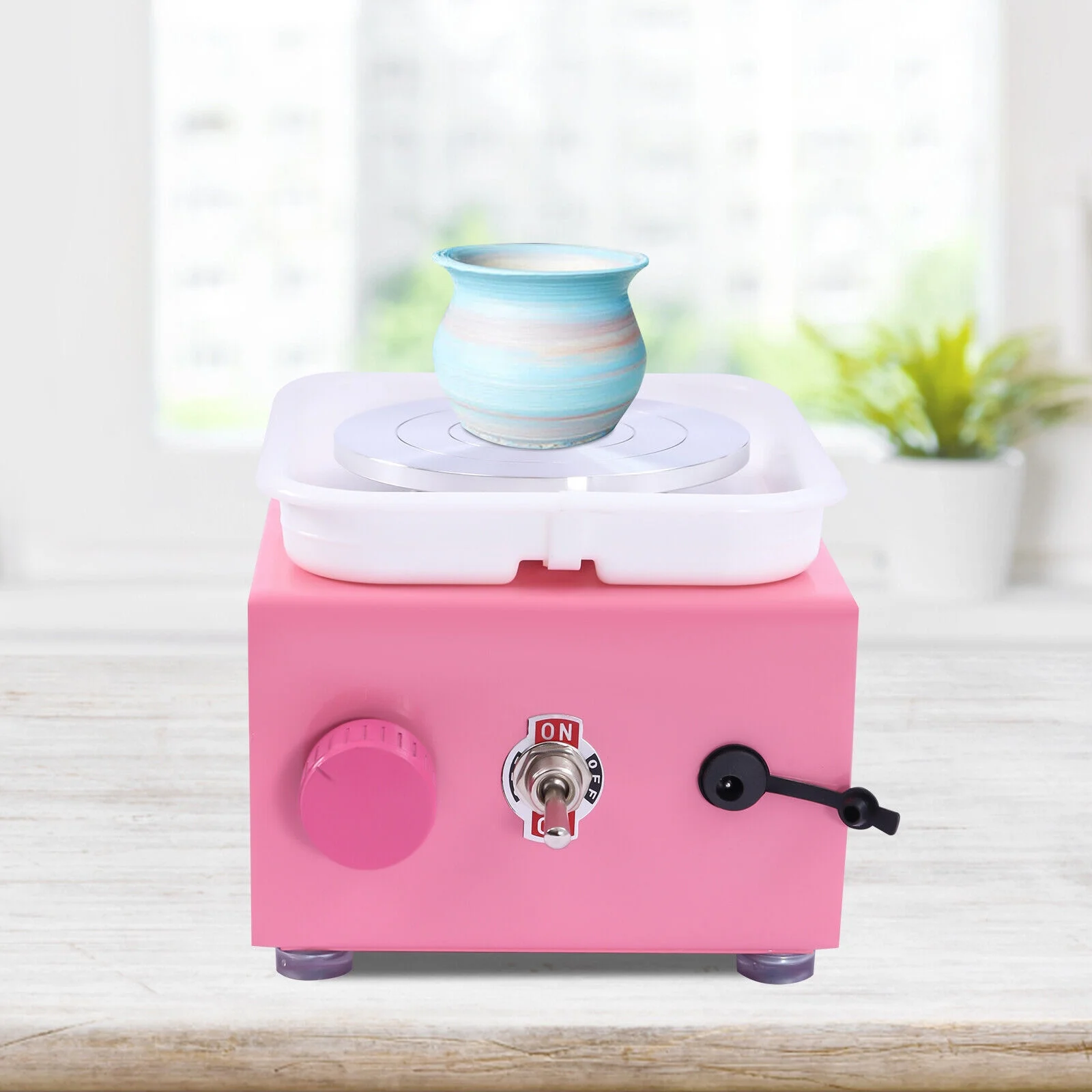 Mini Ceramic Machine, 24W 2000RPM Pottery Disc Machine Electric Pottery Wheel Machine Ceramic Work Adjustable Clay Craft for DIY Art 10 CM (Pink)