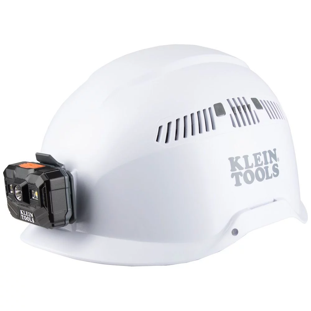 Klein Tools 60150 Vented-Class C Safety Helmet with Rechargeable Headlamp - White