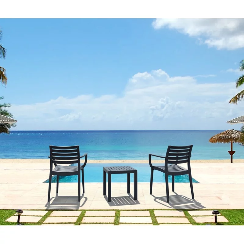 Home Square 2 Piece Square Resin Patio Side Table Set in Dark Gray