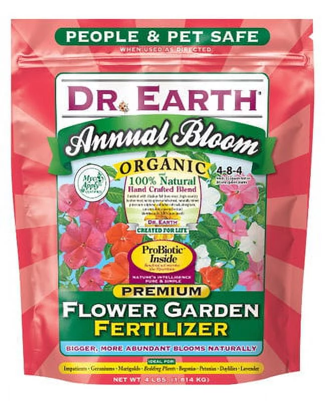 Dr. Earth 705P Annual Bloom Premium Flower Garden Fertilizer, 4-8-4, 4 Lb, Each