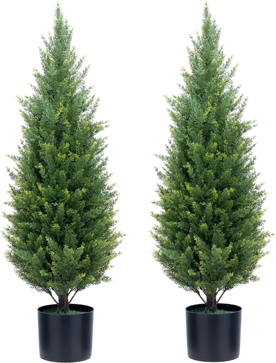 QINBI Artificial Topiary Tree Two 3 Foot Artificial Cedar Trees Indoor Outdoor UV Resistant Bushes Potted Plants Artificial Shrubs Tree