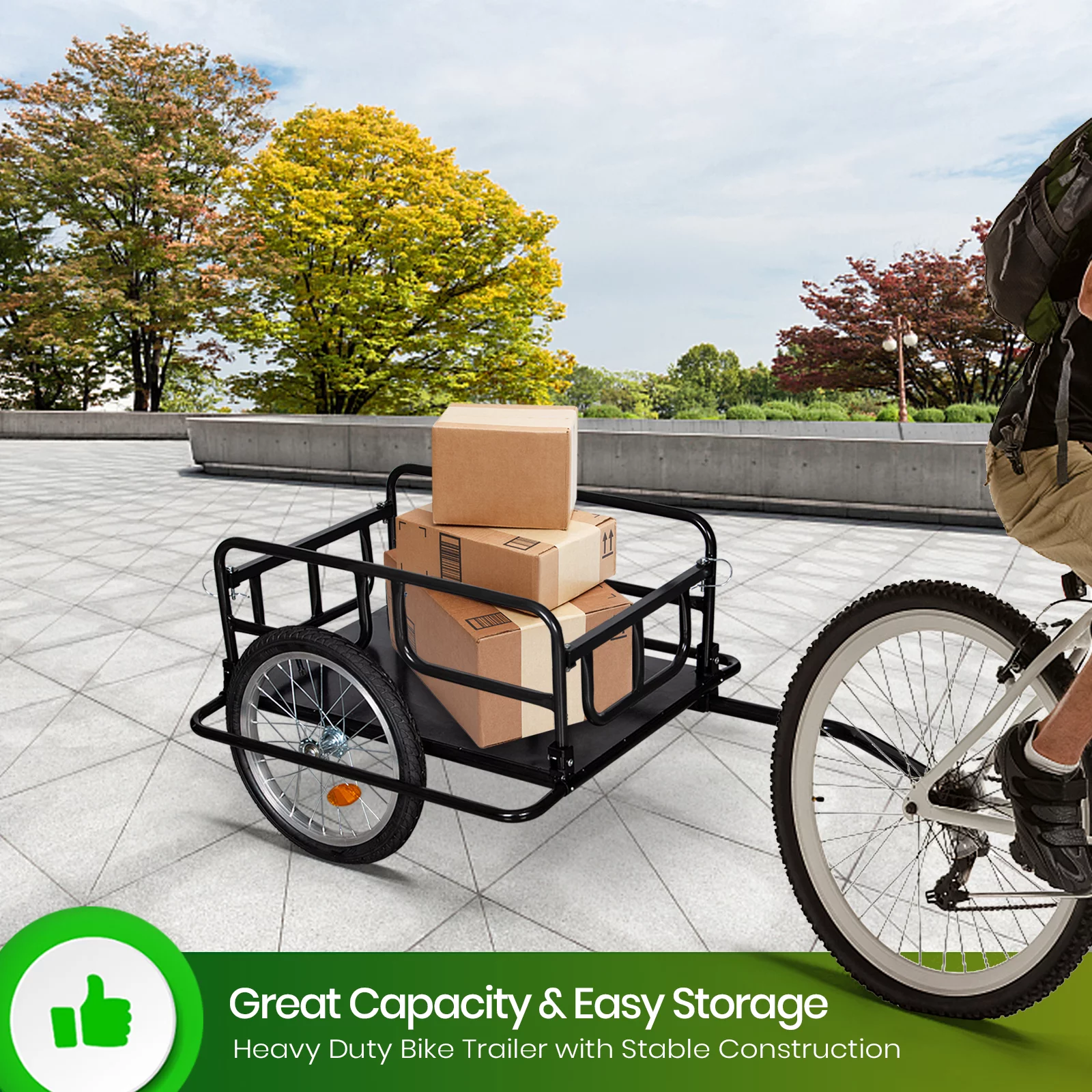 Comie Bike Cargo Trailer W/ Universal Bicycle Coupler, 16'' Wheels, Foldable Bike Wagon for Carrying Groceries, Luggage, Tools