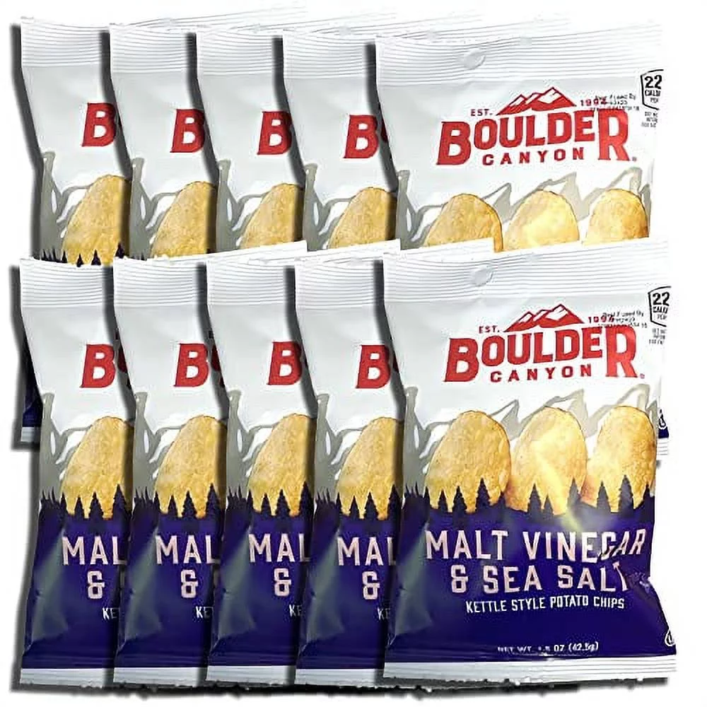 (5 pack) Kettle Style Potato Chips from Boulder | 1.5 Oz | (Malt Vinegar, 10 Bags)