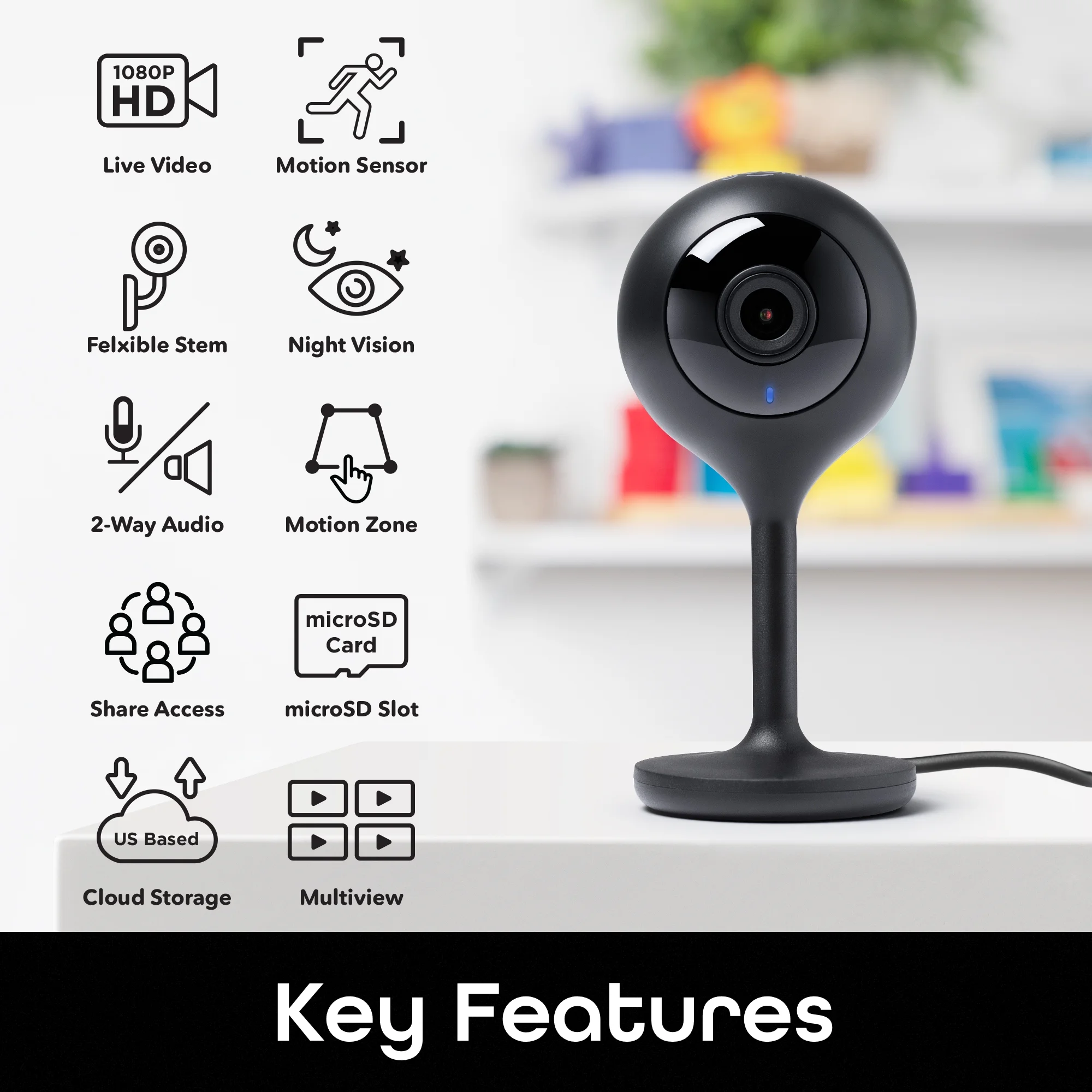 Geeni Look Smart Indoor Security Camera | 1080p HD with Night Vision, Motion Detection, 2-Way Audio | Compatible with Alexa & Google Home | Black