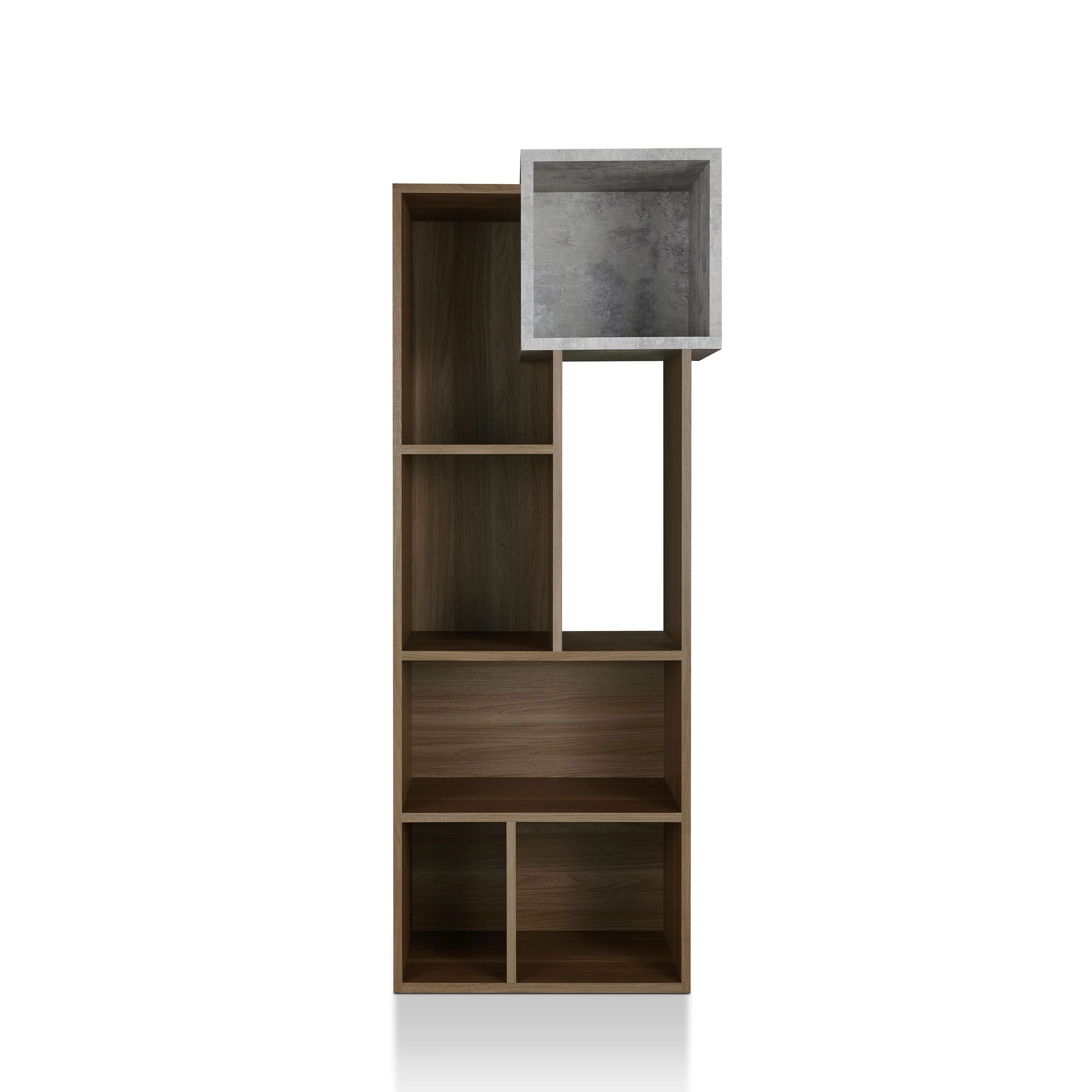 Denhour DH BASIC Industrial Walnut Two-tone 7-Shelf Bookcase by