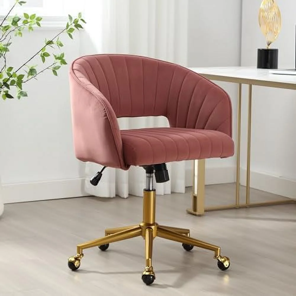 YPDCHB Desk Chair with Wheels  Velvet Home Office Chair  Swivel Armchair Gold Base  Upholstered Modern Accent Chairs  Back Incline Adjustable for Living Room Bedroom Vanity  Off-White Cre