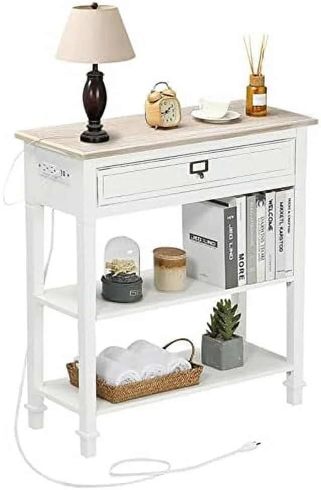 SQSFCB Console Sofa Table with Drawers  3-Tier Farmhouse Entryway End Table with Open  Shelves  Accent  for Hallway Living Room Bedroom  Wooden Top   Finish (Grey)