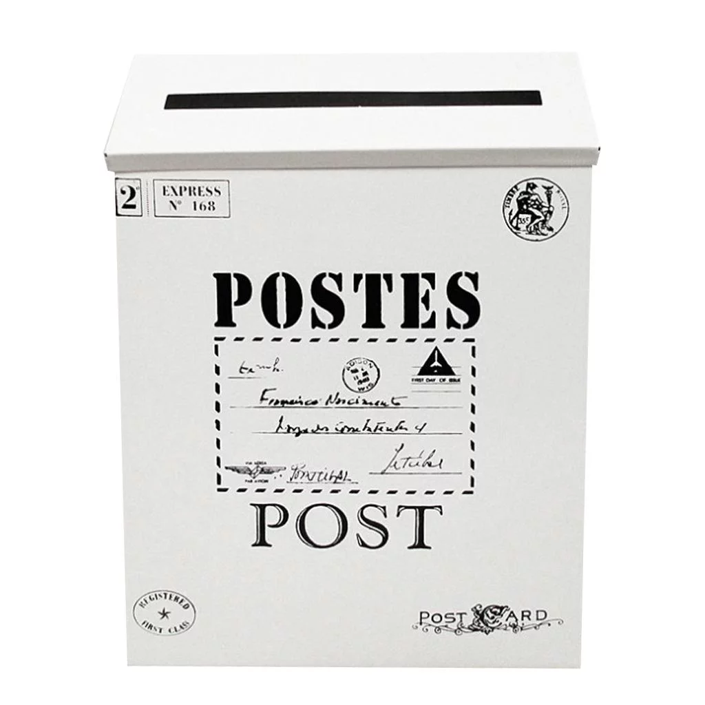 Rustic Wall Mounted Mailbox Metal Drop Box Vertical Letterboxes for Houses Residential Decorative Mailing Exterior Hanging Postbox White