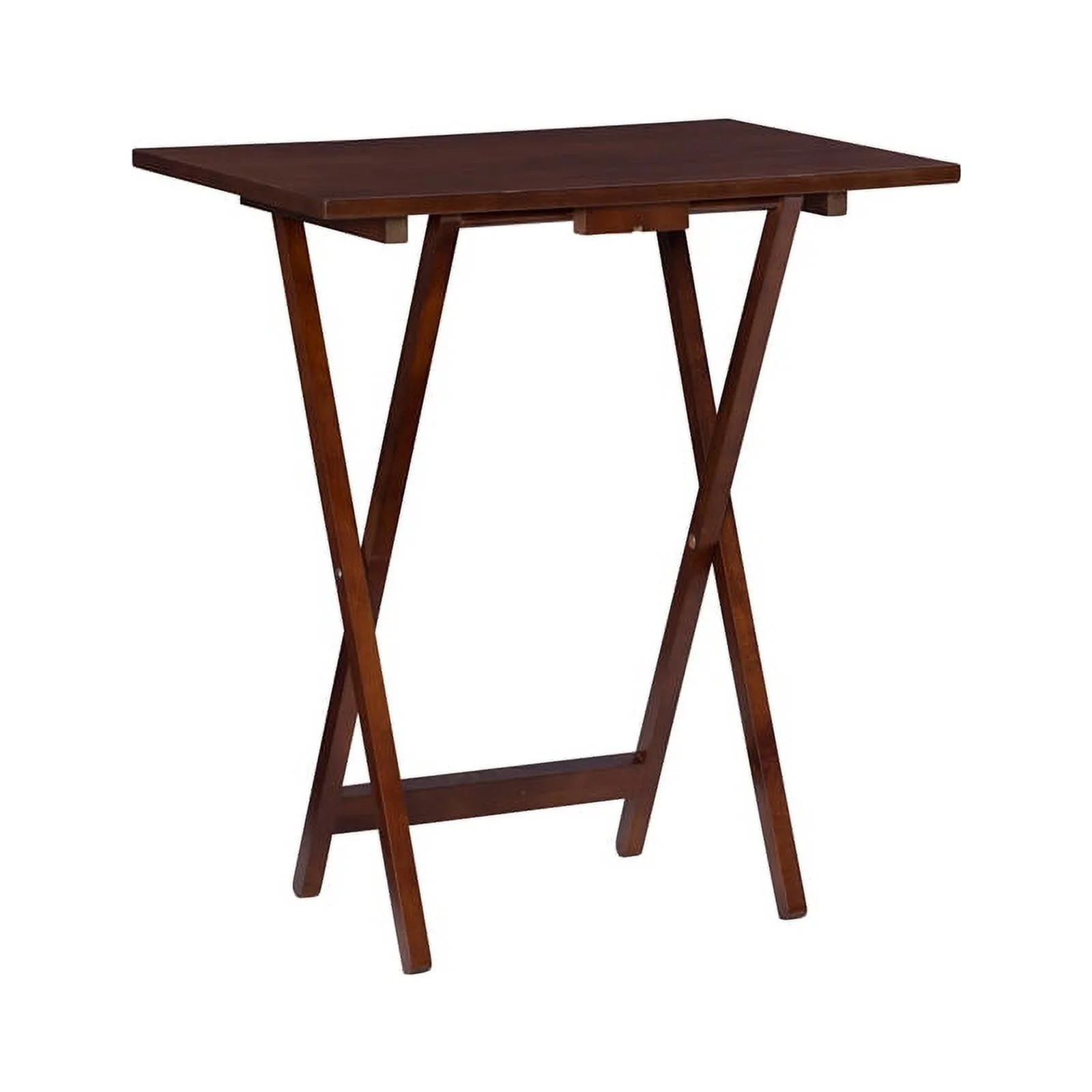 Pemberly Row Transitional Solid Wood Five Piece Tray Table Set in Hazelnut Brown