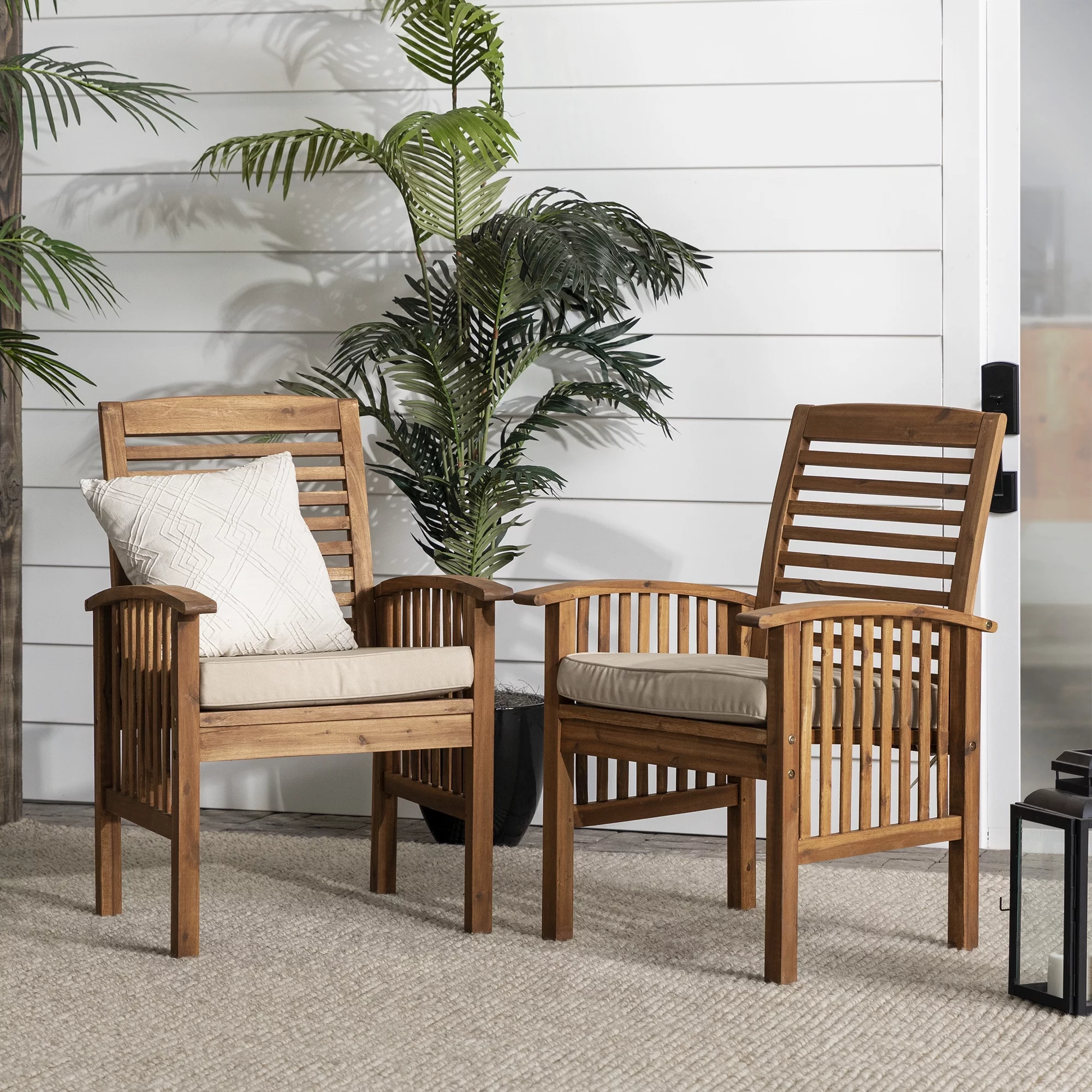 Wood Patio Chairs in Brown with Cushion - Set of 2