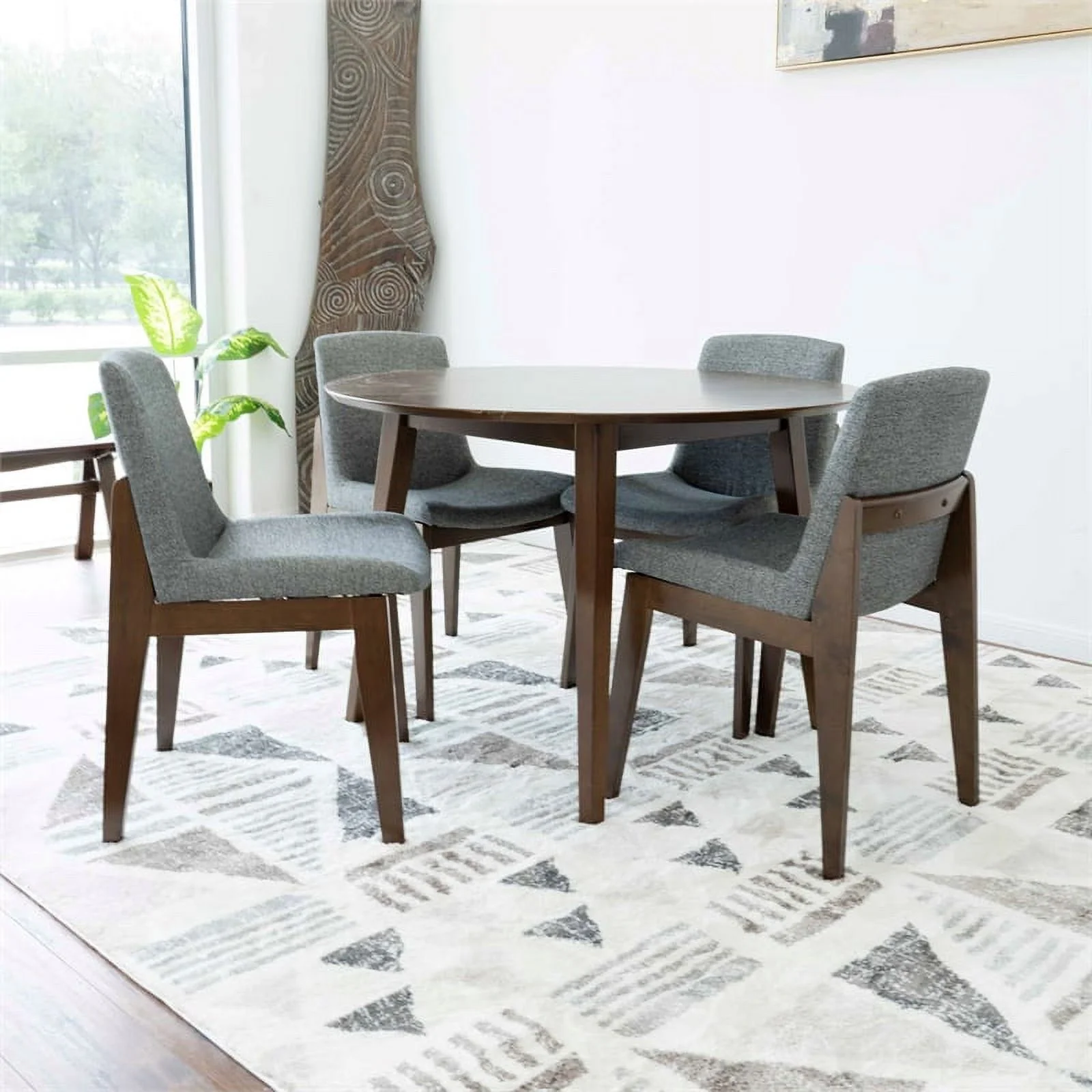 Banvit Modern Solid Wood Walnut Dining Room & Kitchen Table and 4 Chair Set