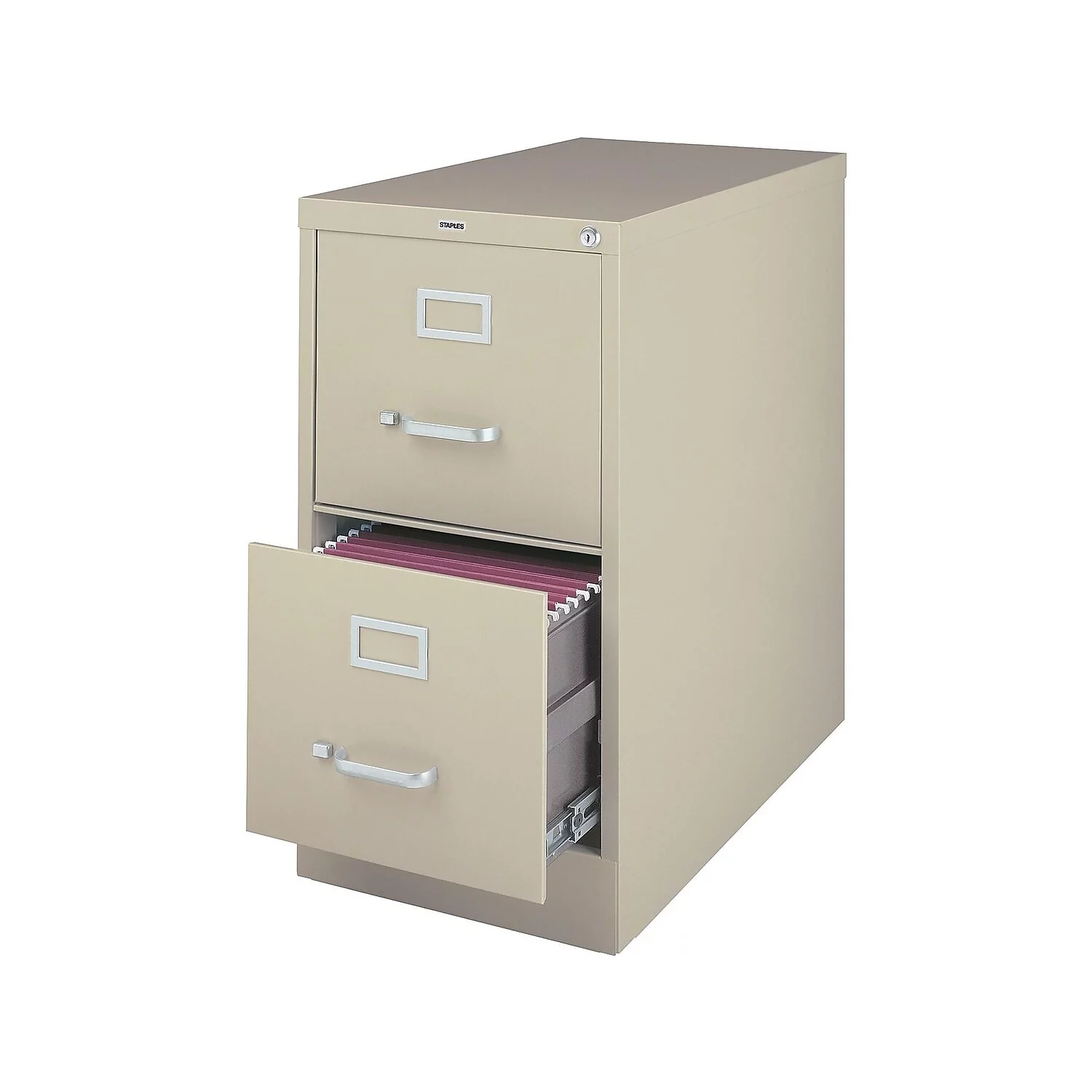 Staples 2-Drawer Vertical File Cabinet Locking Letter Putty/Beige 26.5
