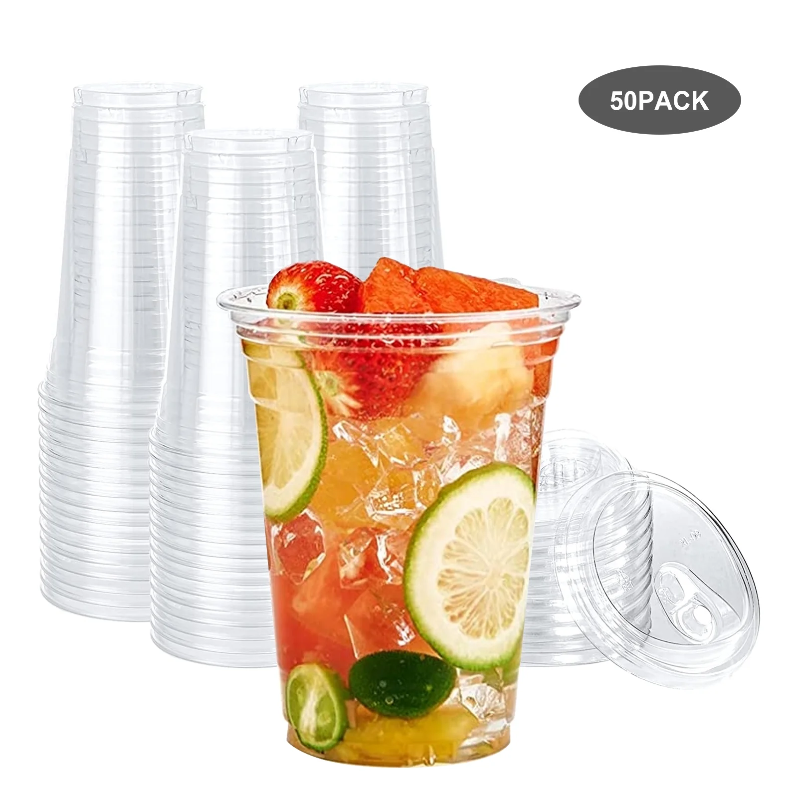 Tripumer [50-Pack]Capacity 20 oz Clear Plastic Cups with Lids BPA Free Disposable Cold Drink Cups Party Drink Cups for Iced Coffee Smoothies Soda Cocktails Juice Tea