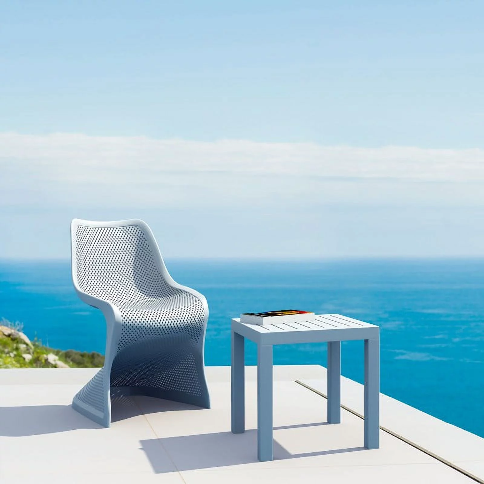 Home Square 2 Piece Square Resin Patio Side Table Set in Silver Gray