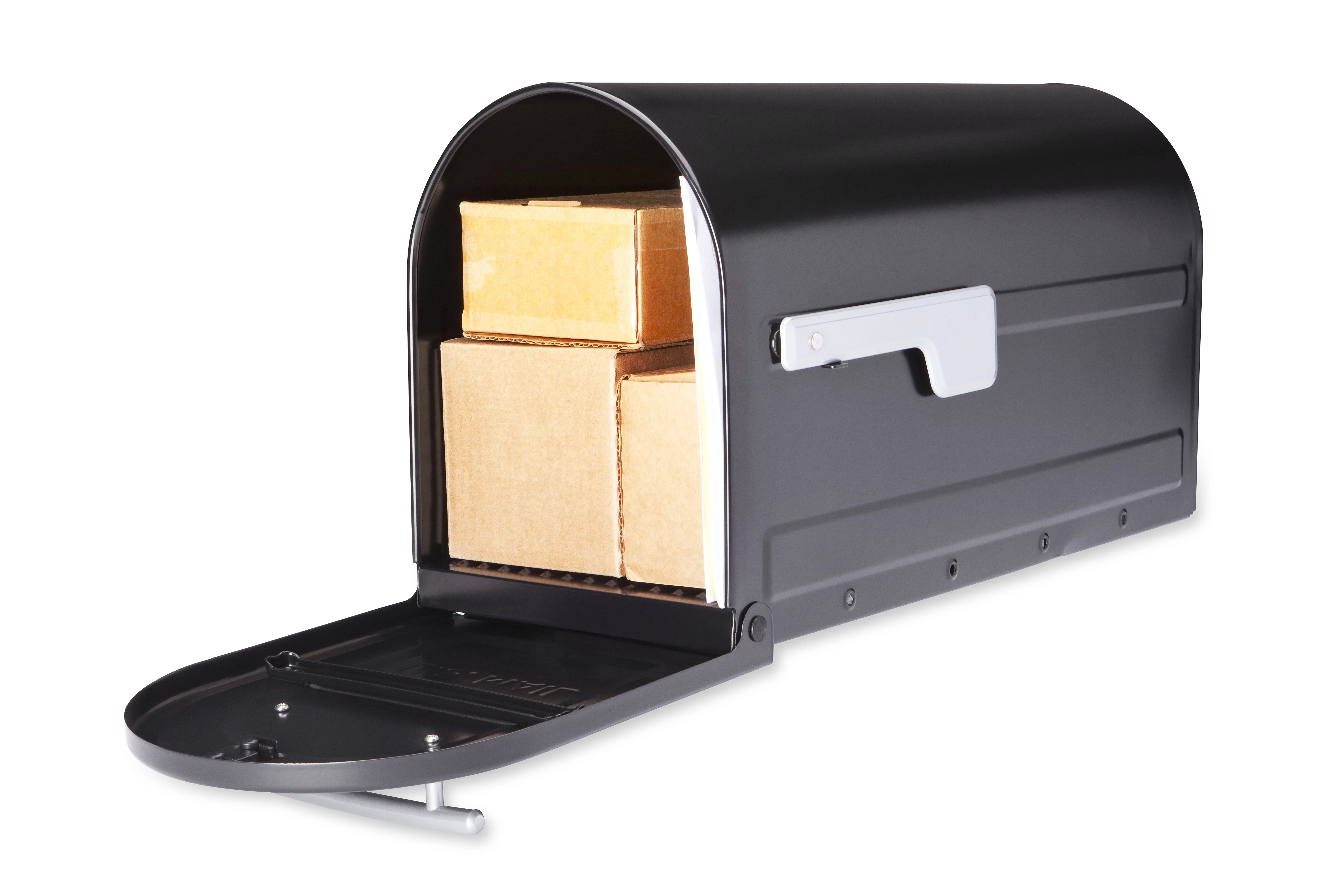 Architectural Mailboxes  Boulder Post Mount Mailbox with Premium Silver Handle & Flag - Black - Large