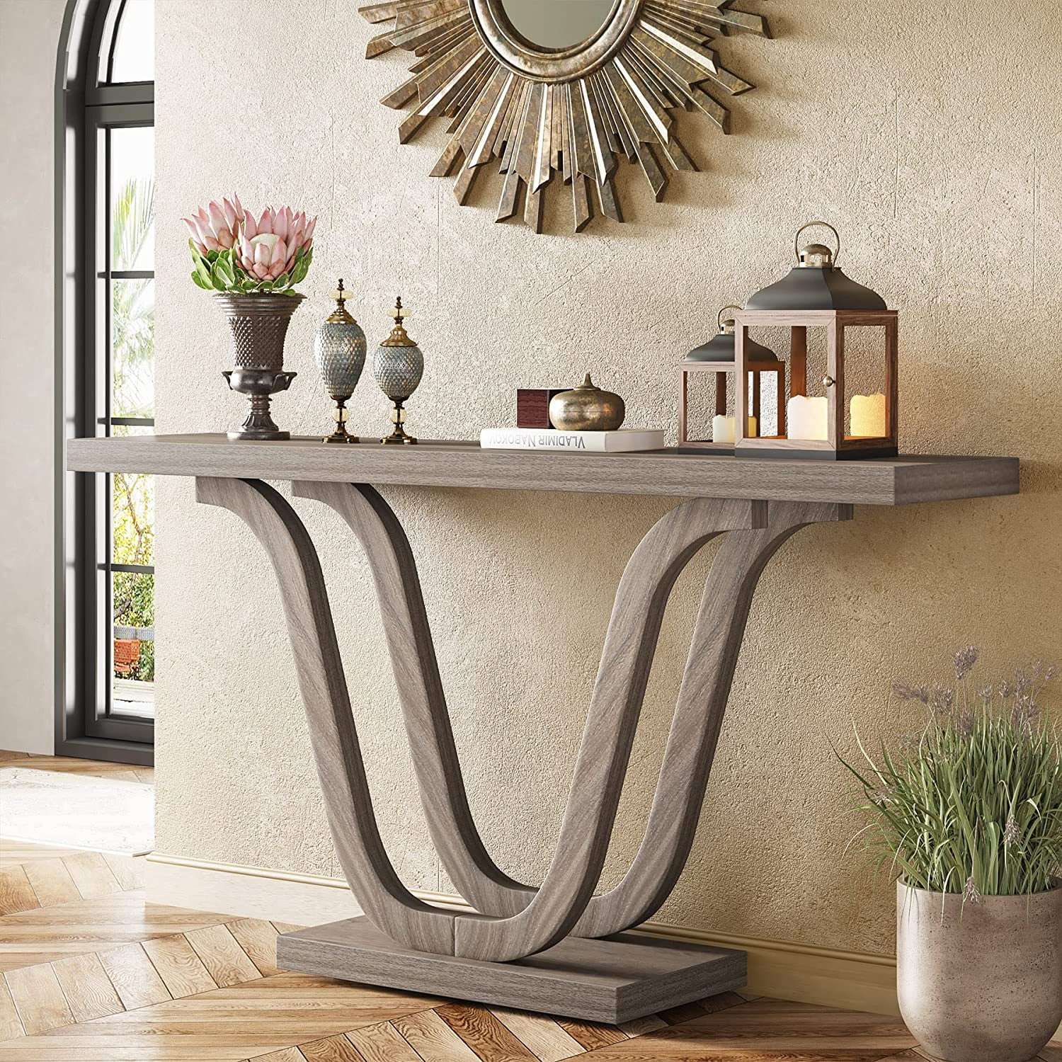 Tribesigns 55 Inch Farmhouse Console Table, Light Grey