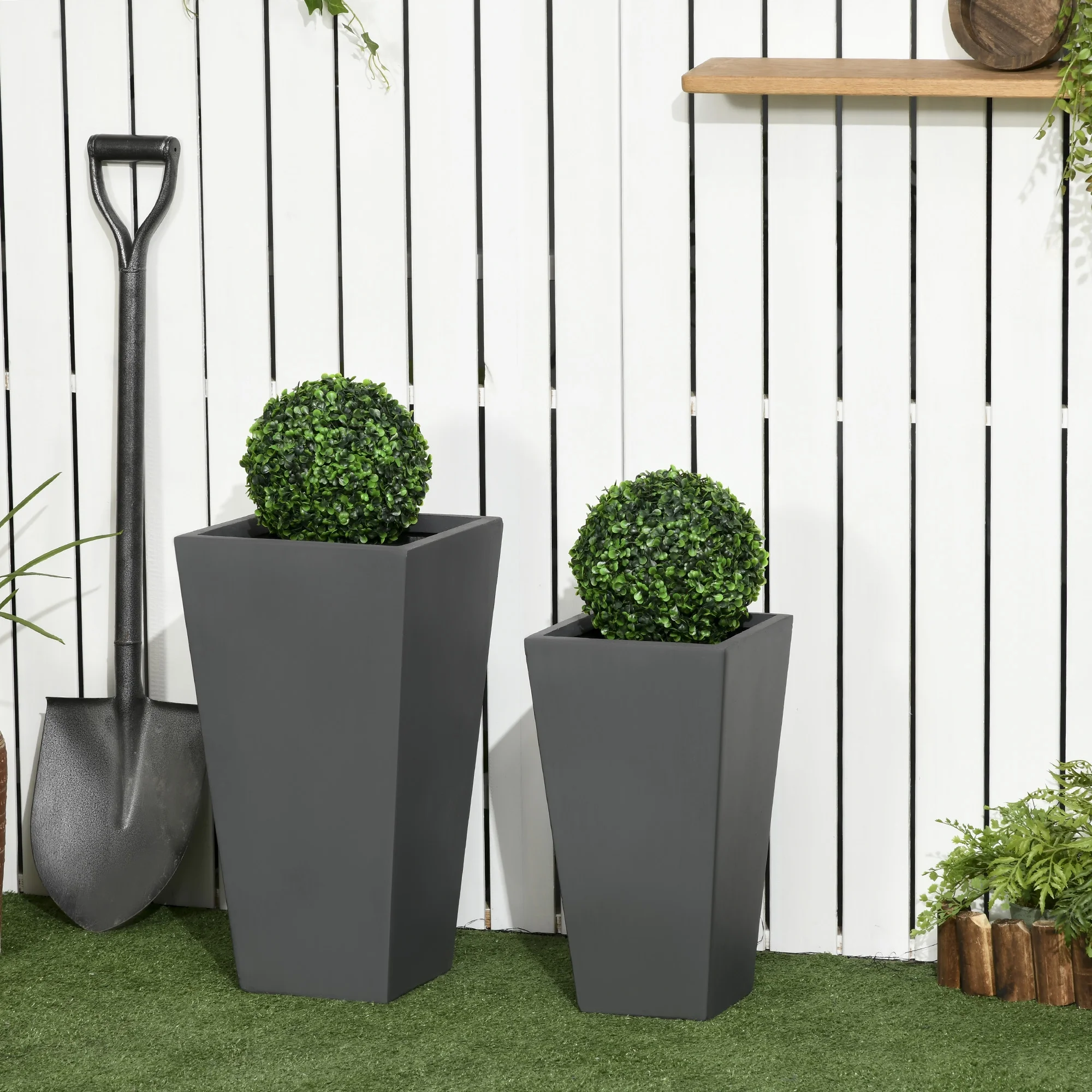 Outsunny 2-Pack MgO Flower Pots with Drainage Hole, Outdoor Planters, Gray